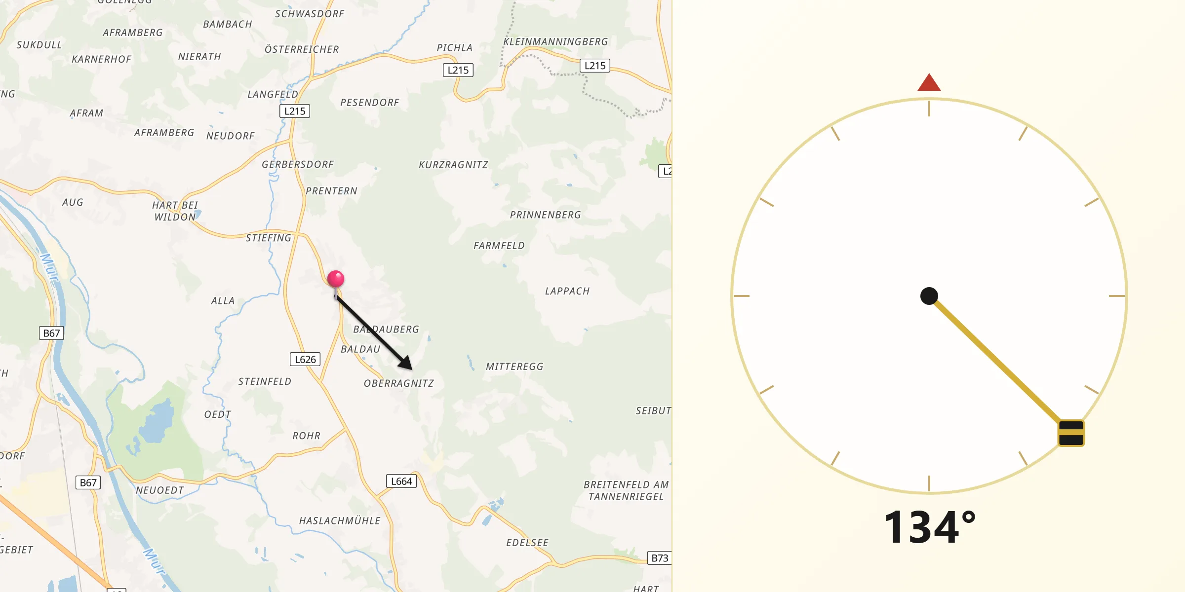 Qibla-Richtung von Sankt Georgen an der Stiefing