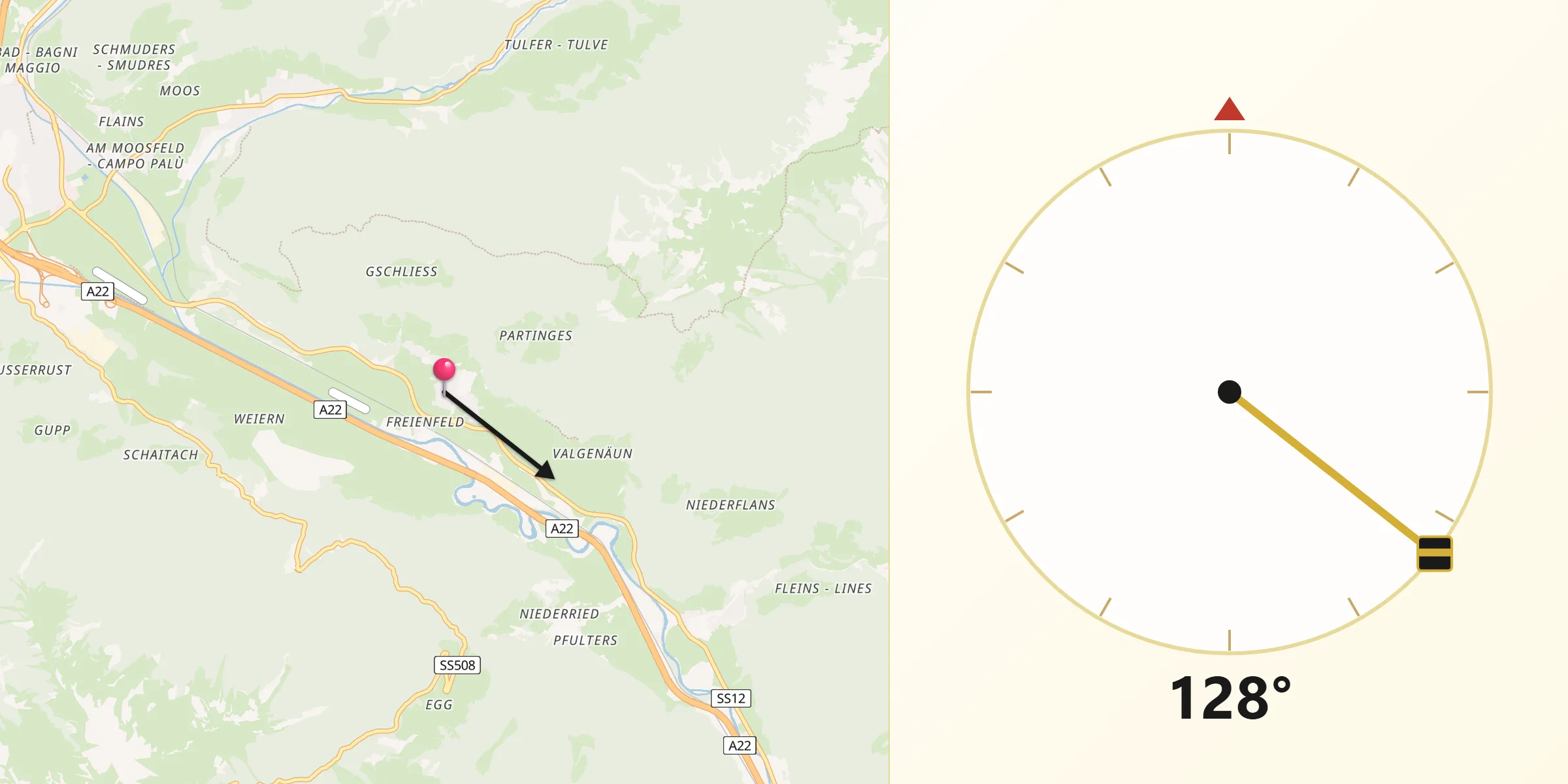 Direzione della Qibla da Campo di Trens