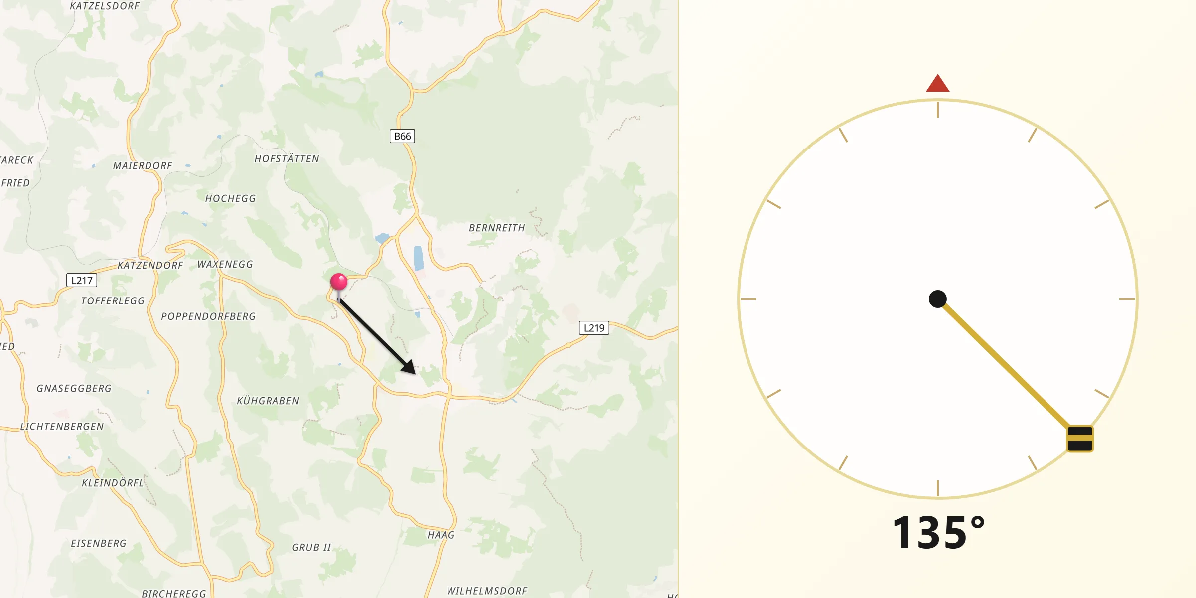 Qibla-Richtung von Trautmannsdorf in Oststeiermark
