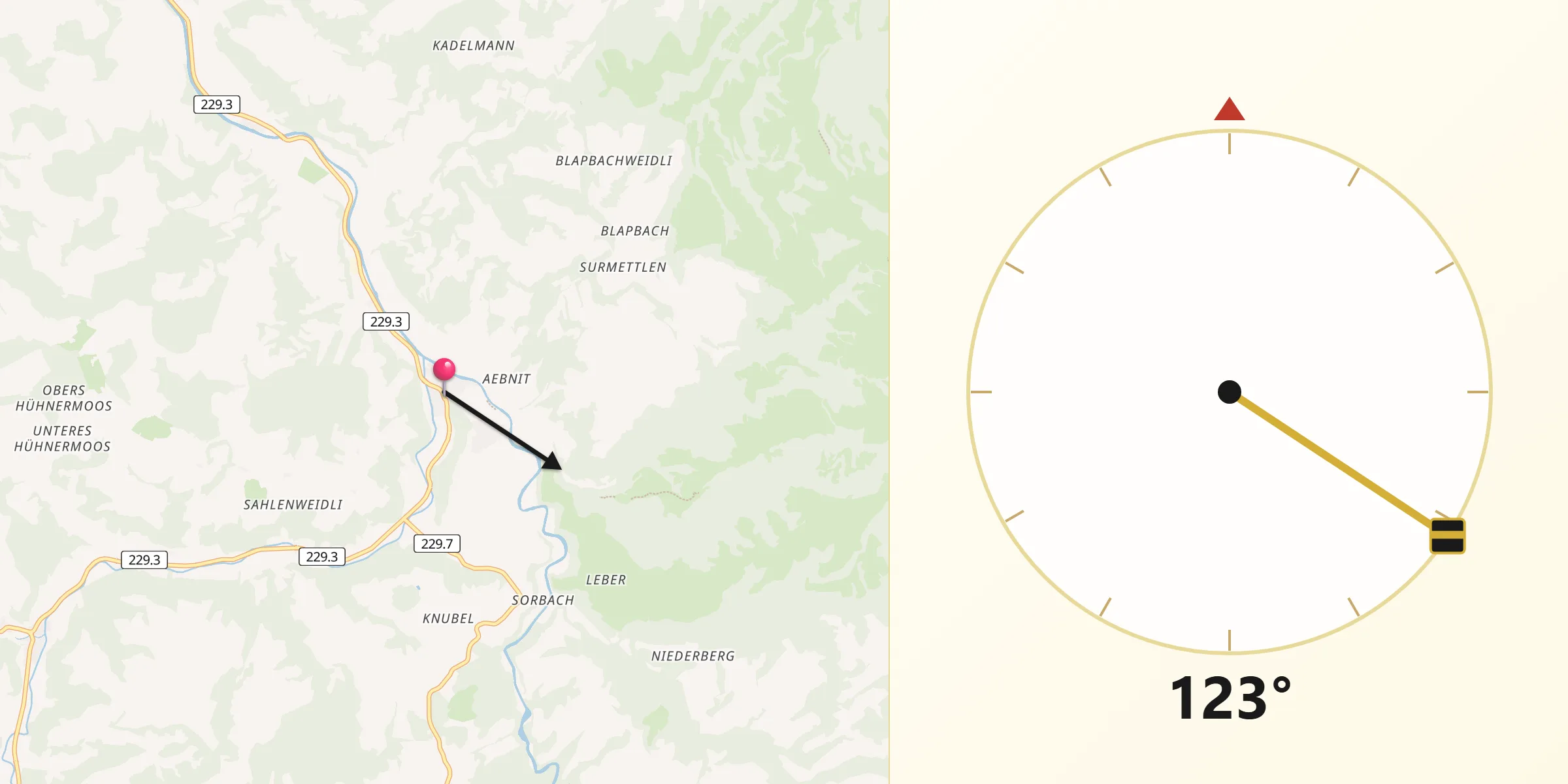 Direction vers la Qibla depuis Eggiwil