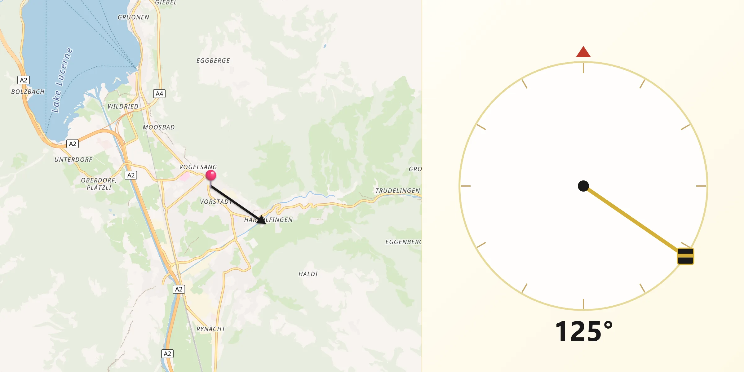 Direction vers la Qibla depuis Altdorf