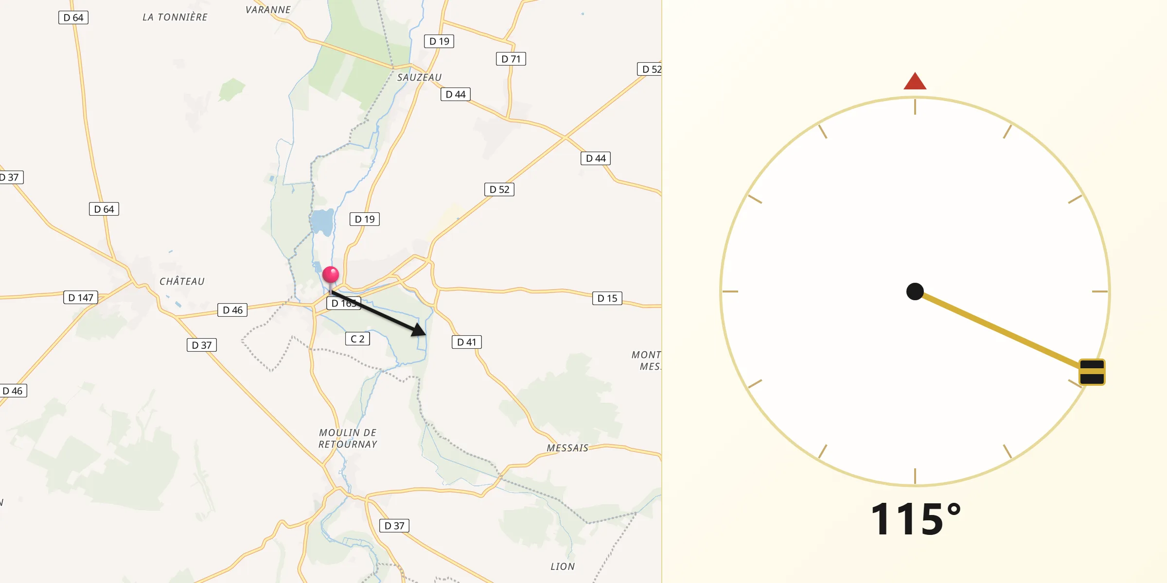 Direction vers la Qibla depuis Moncontour