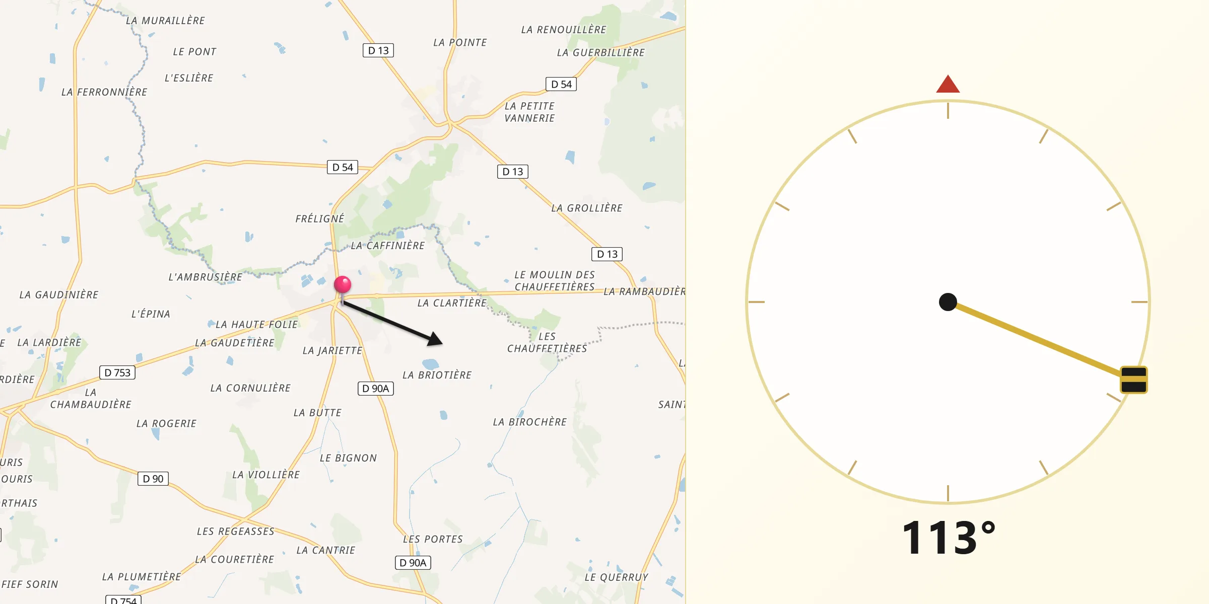 Direction vers la Qibla depuis Falleron
