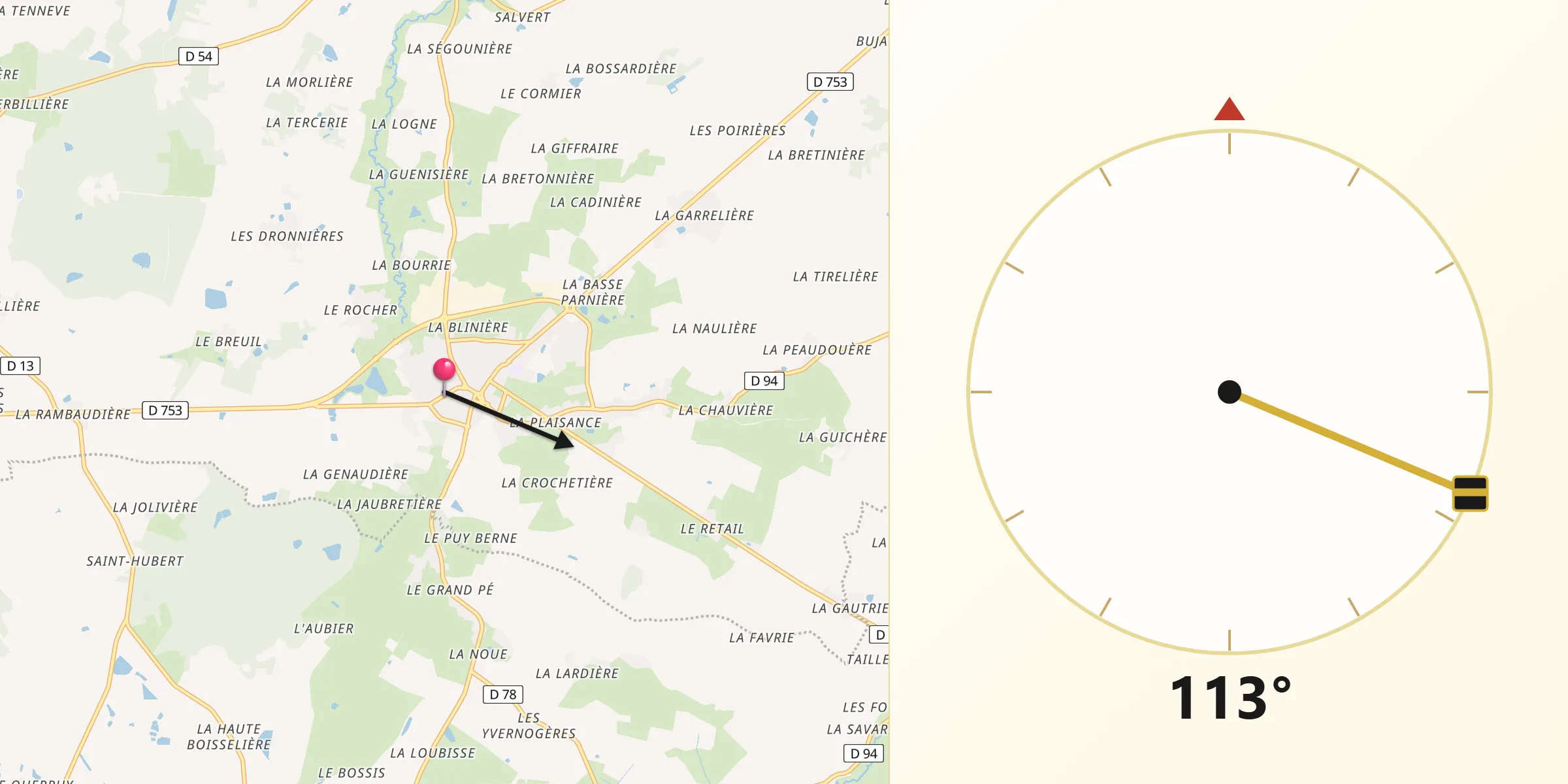 Direction vers la Qibla depuis Legé