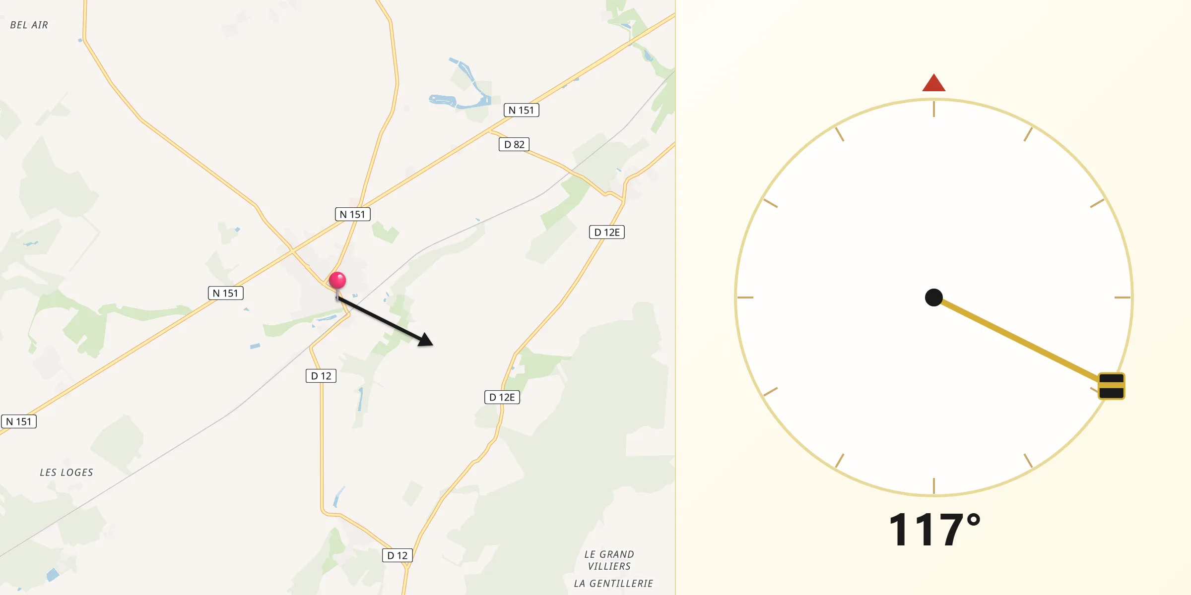 Direction vers la Qibla depuis Neuvy-Pailloux