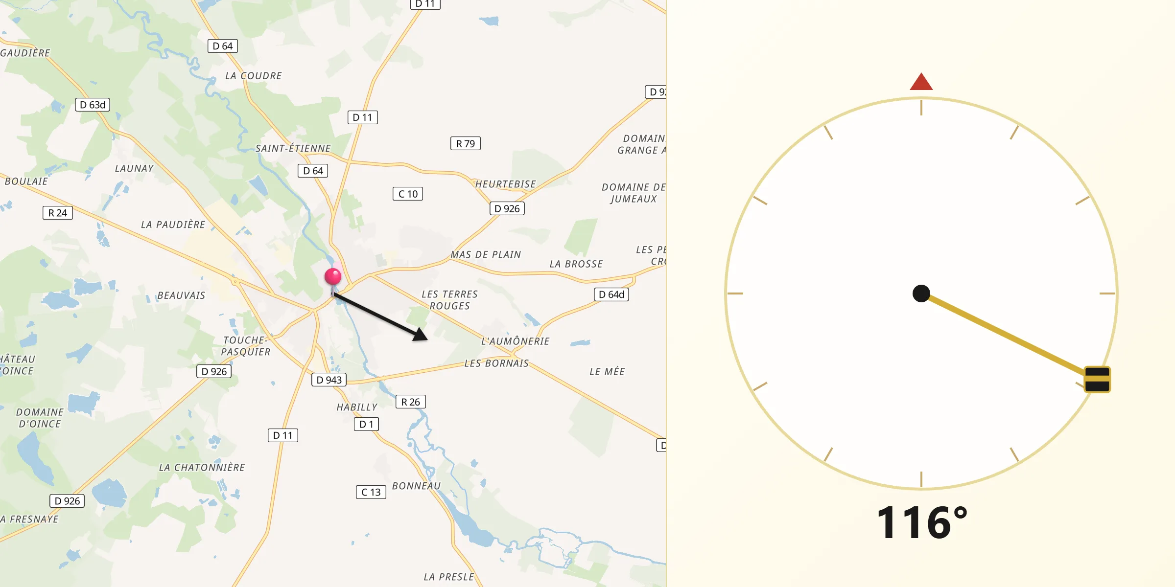 Direction vers la Qibla depuis Buzançais