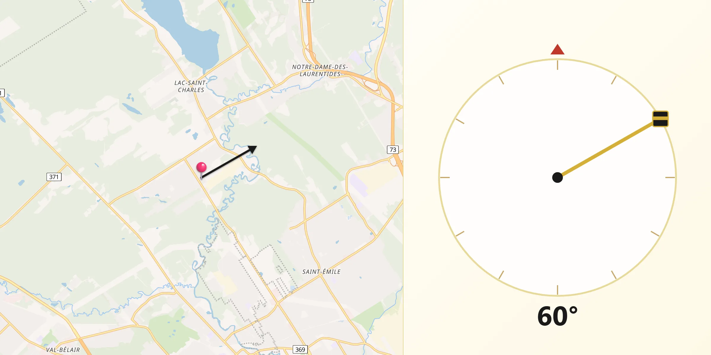 Qibla Direction from La Haute-Saint-Charles