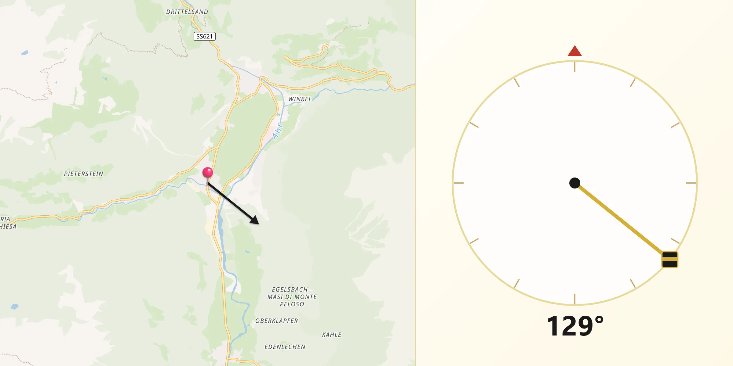 Direzione della Qibla da Mühlen in Taufers