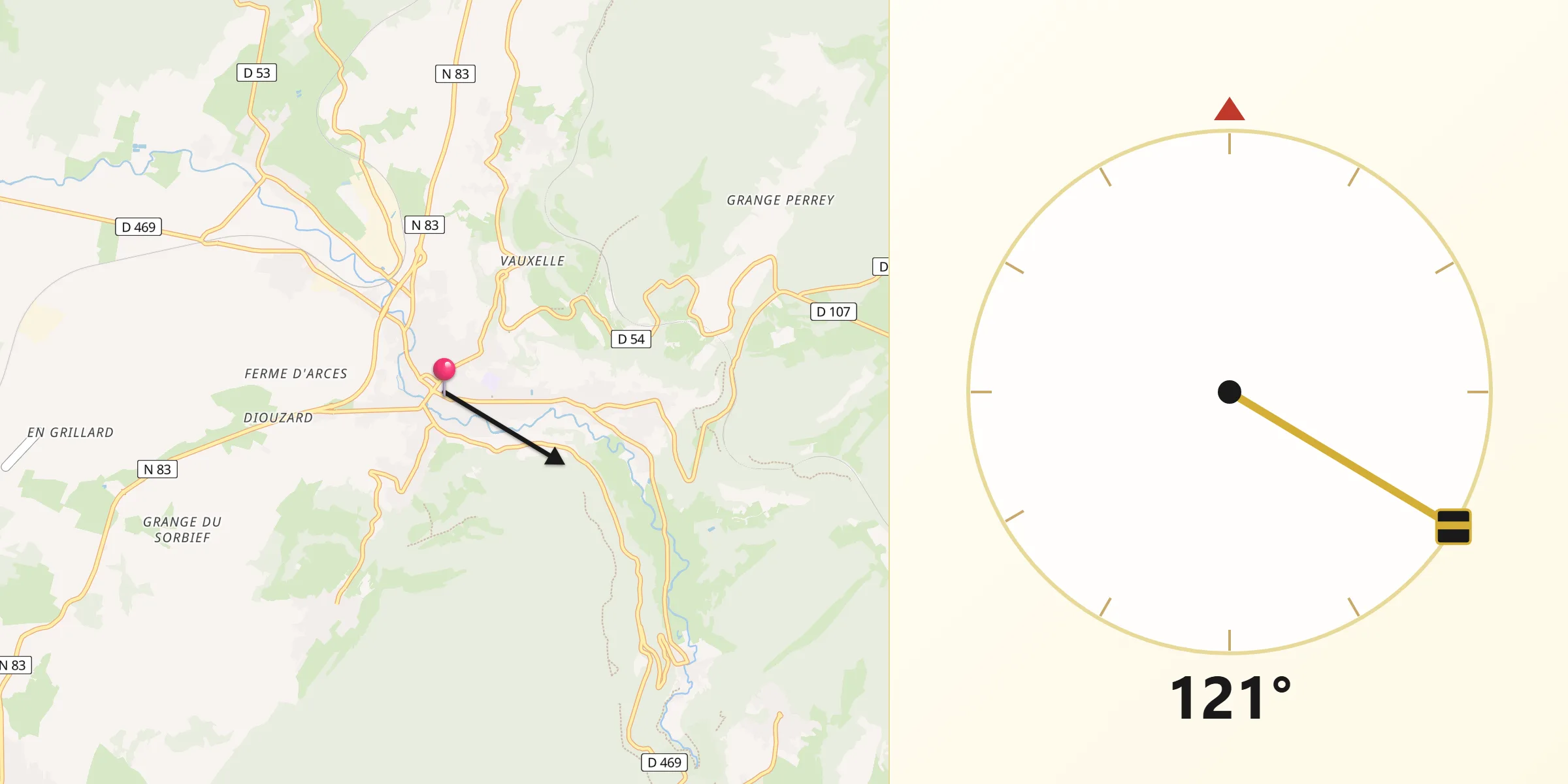 Direction vers la Qibla depuis Arbois