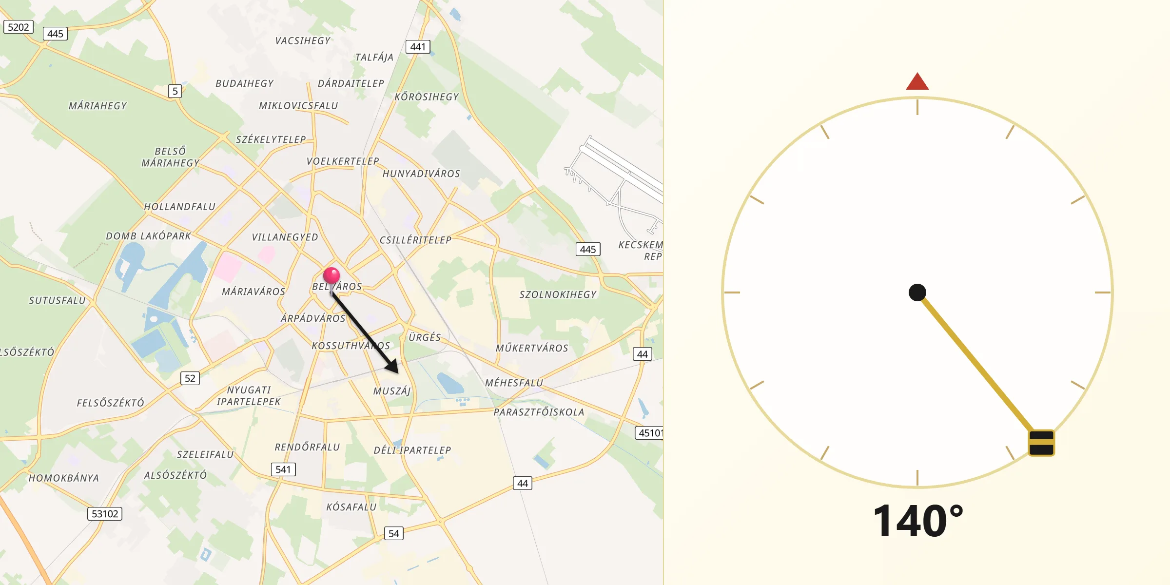 Qibla-Richtung von Kecskemét