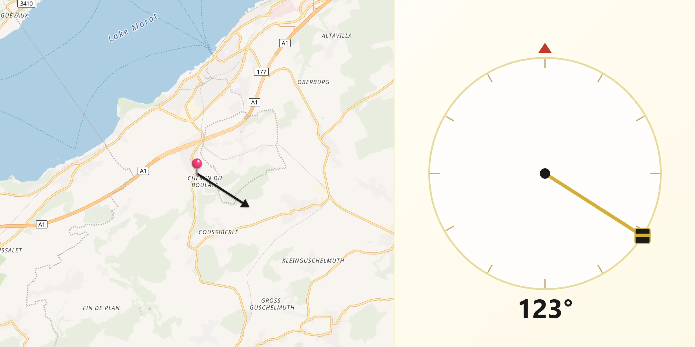Direction vers la Qibla depuis Courgevaux