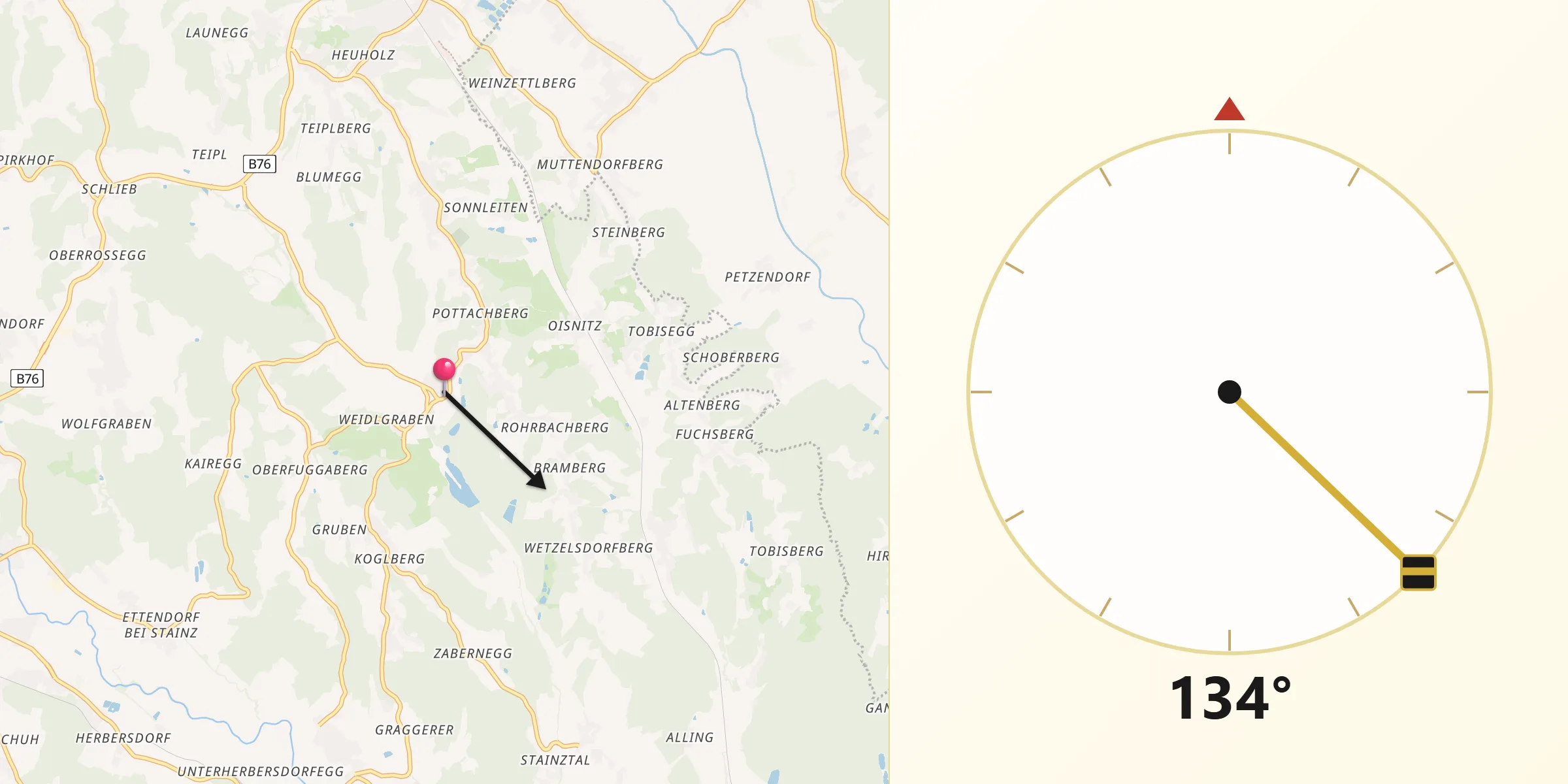 Qibla-Richtung von Sankt Josef (Weststeiermark)