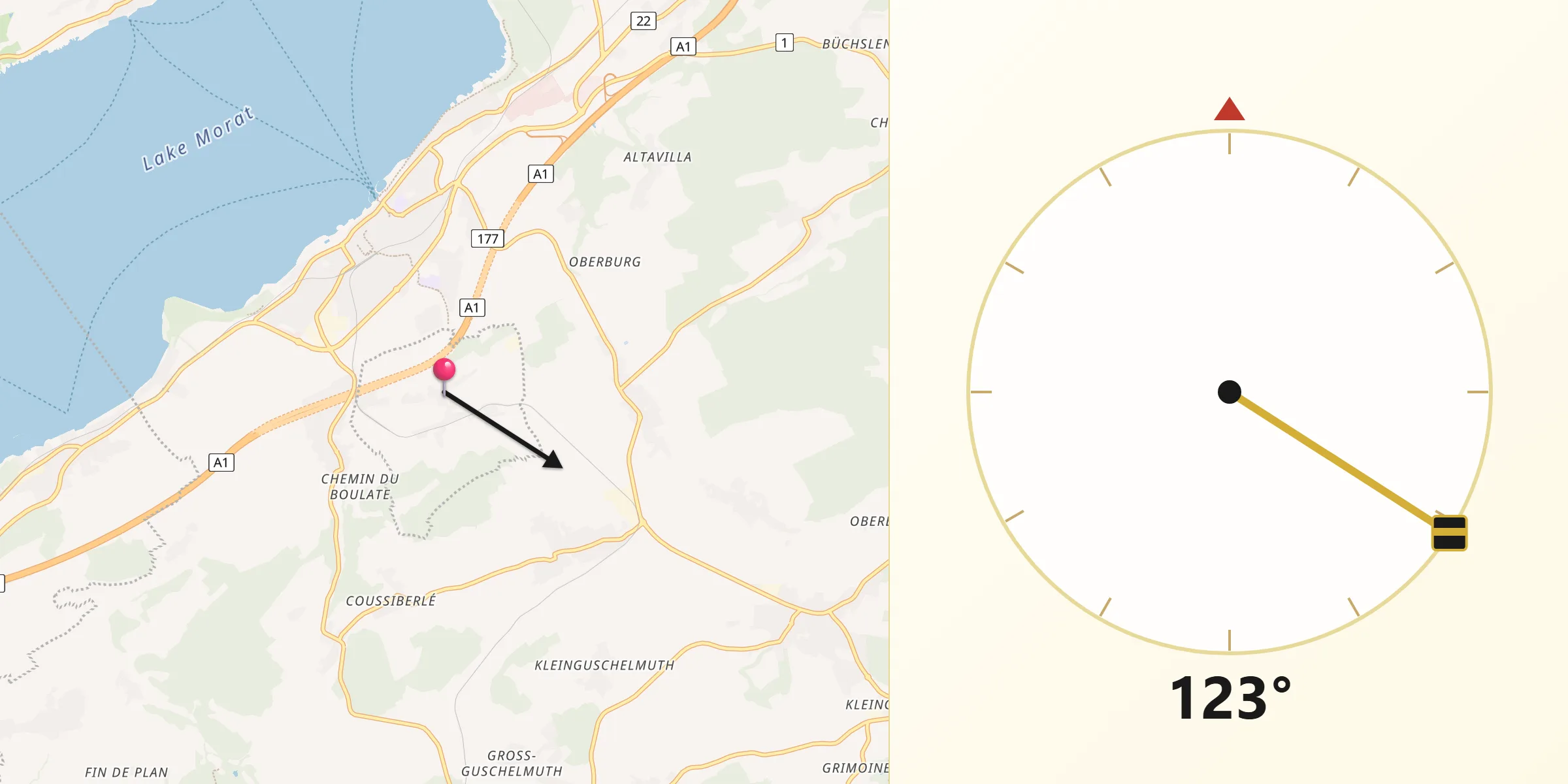 Qibla-Richtung von Münchenwiler