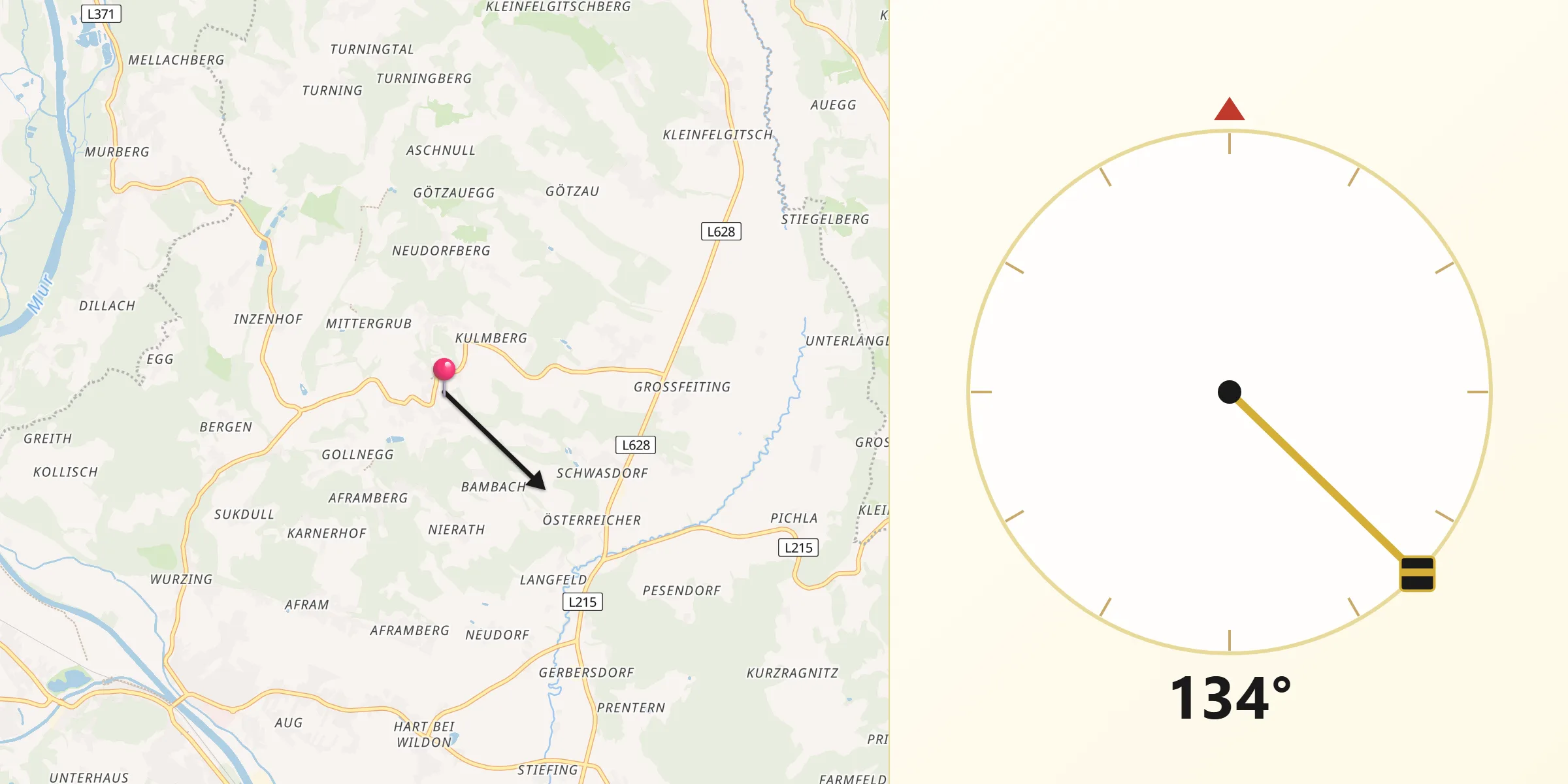 Qibla-Richtung von Allerheiligen bei Wildon