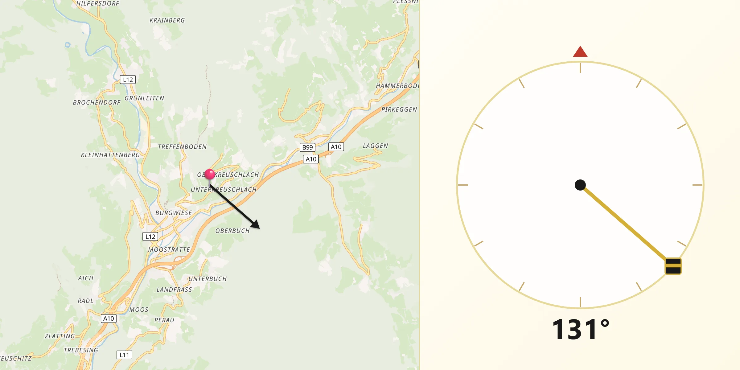 Qibla-Richtung von Gmünd in Kärnten