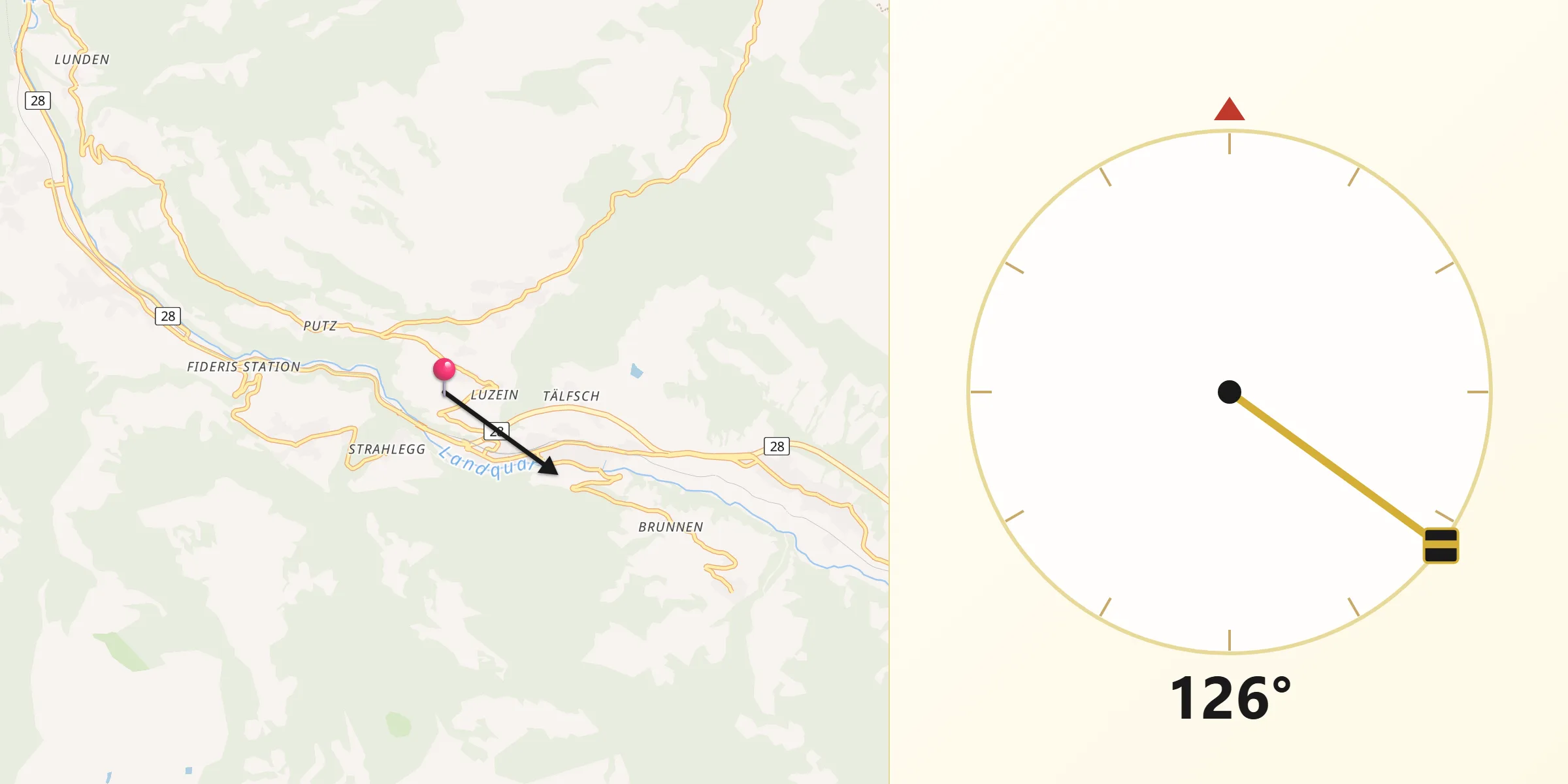 Direction vers la Qibla depuis Luzein