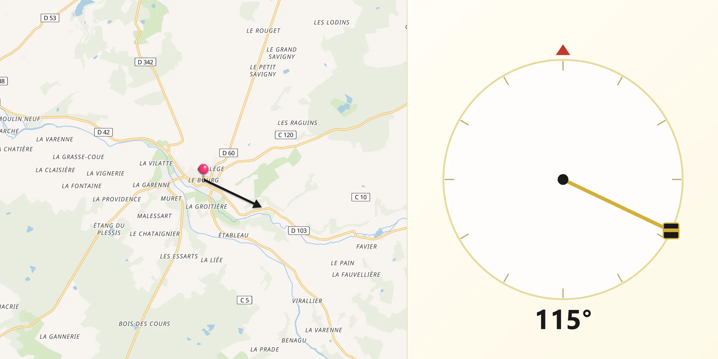 Direction vers la Qibla depuis Le Grand-Pressigny