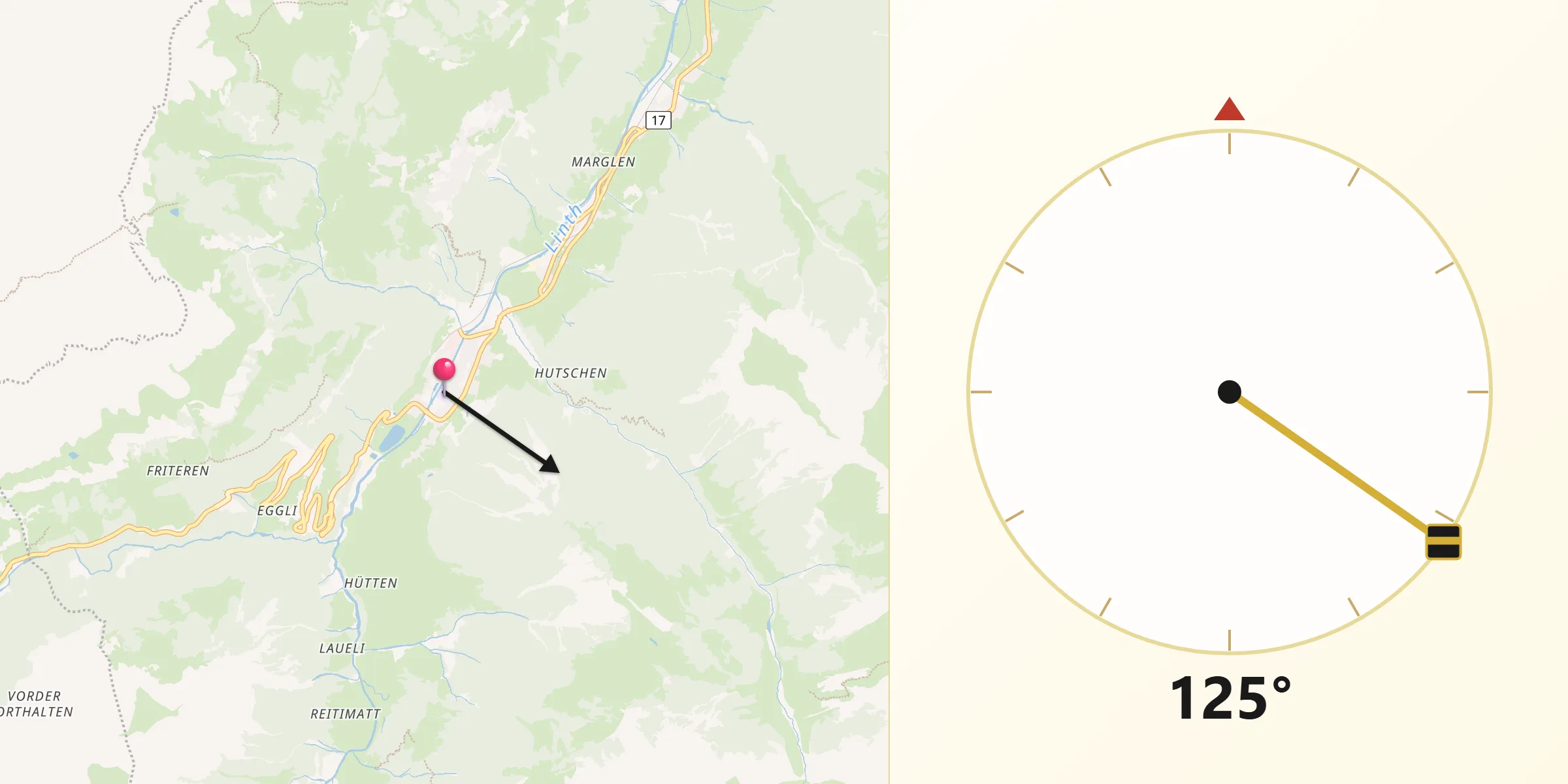 Direction vers la Qibla depuis Linthal