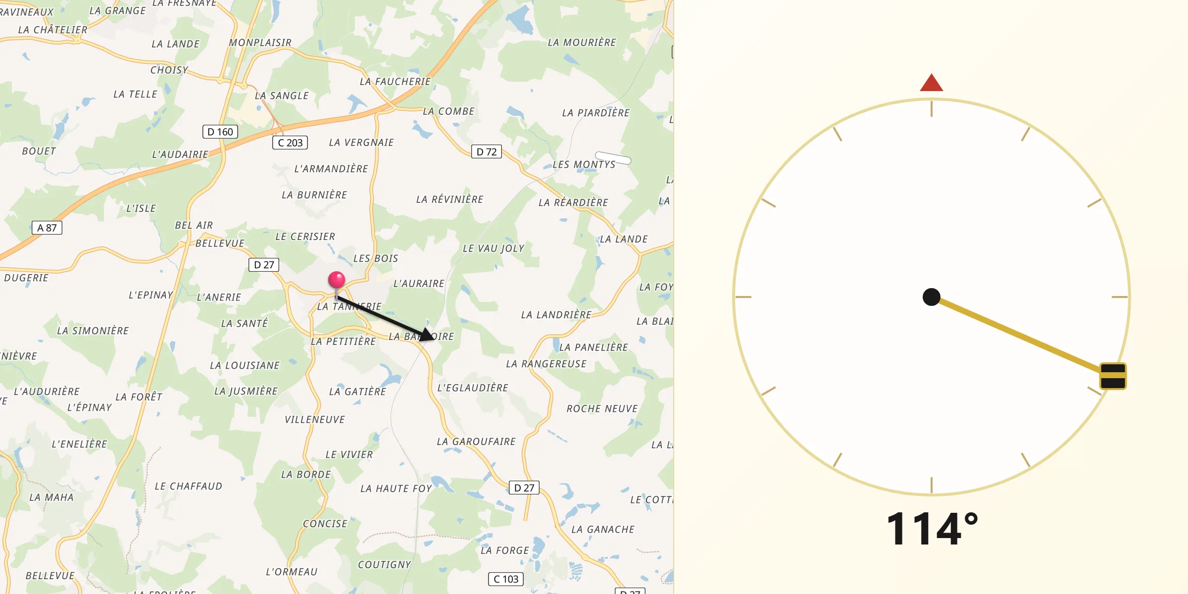 Direction vers la Qibla depuis Chambretaud