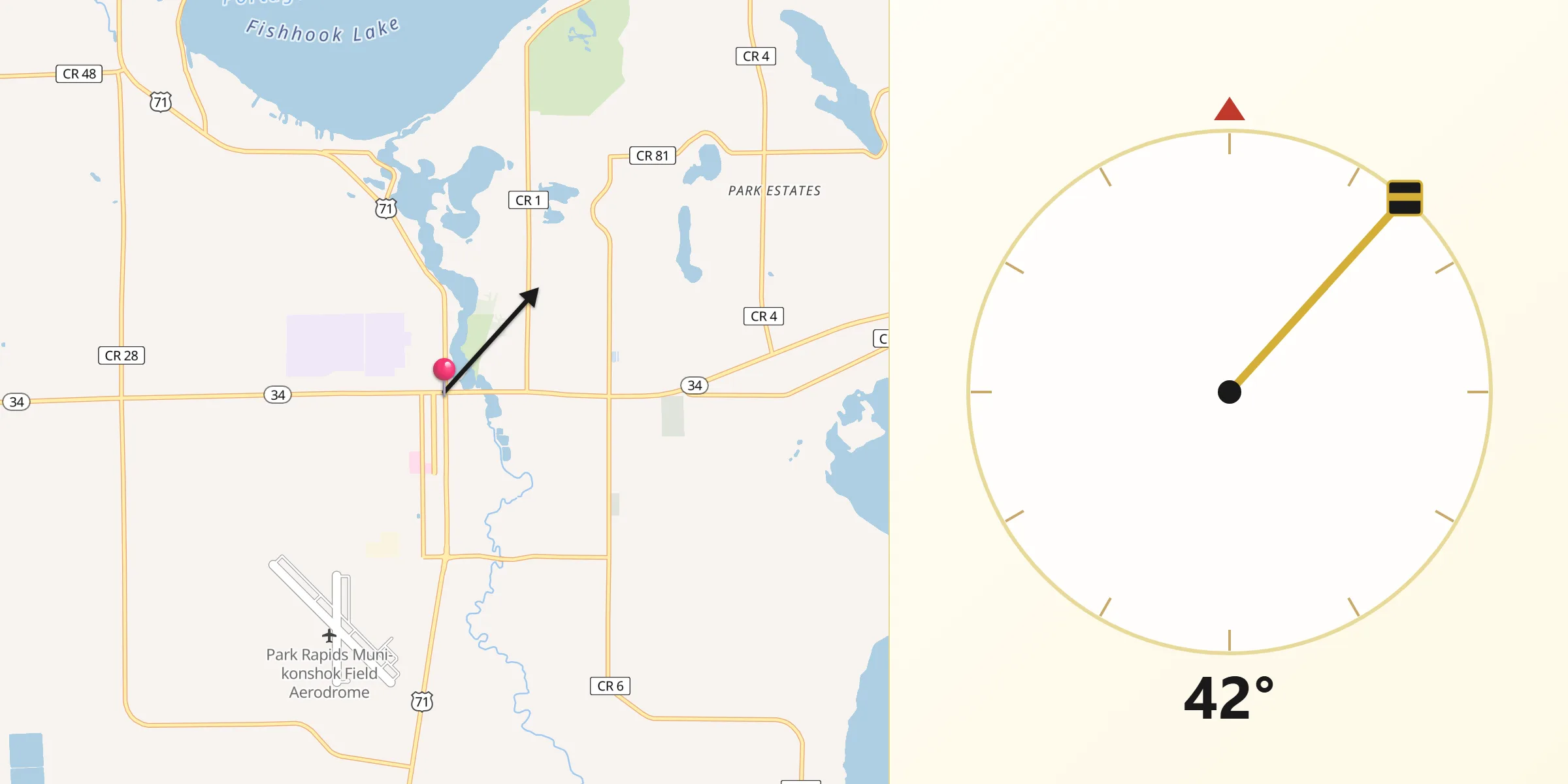 Qibla Direction from Park Rapids