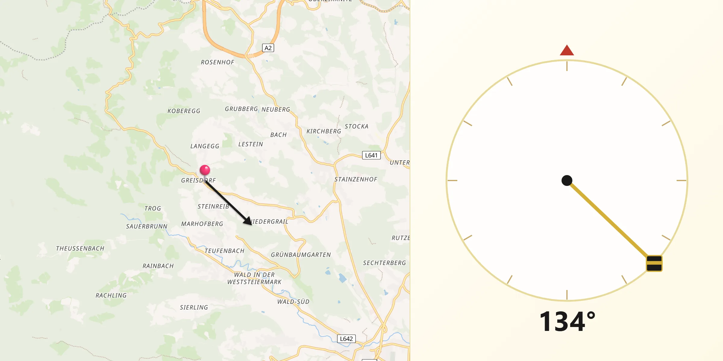 Qibla-Richtung von Greisdorf