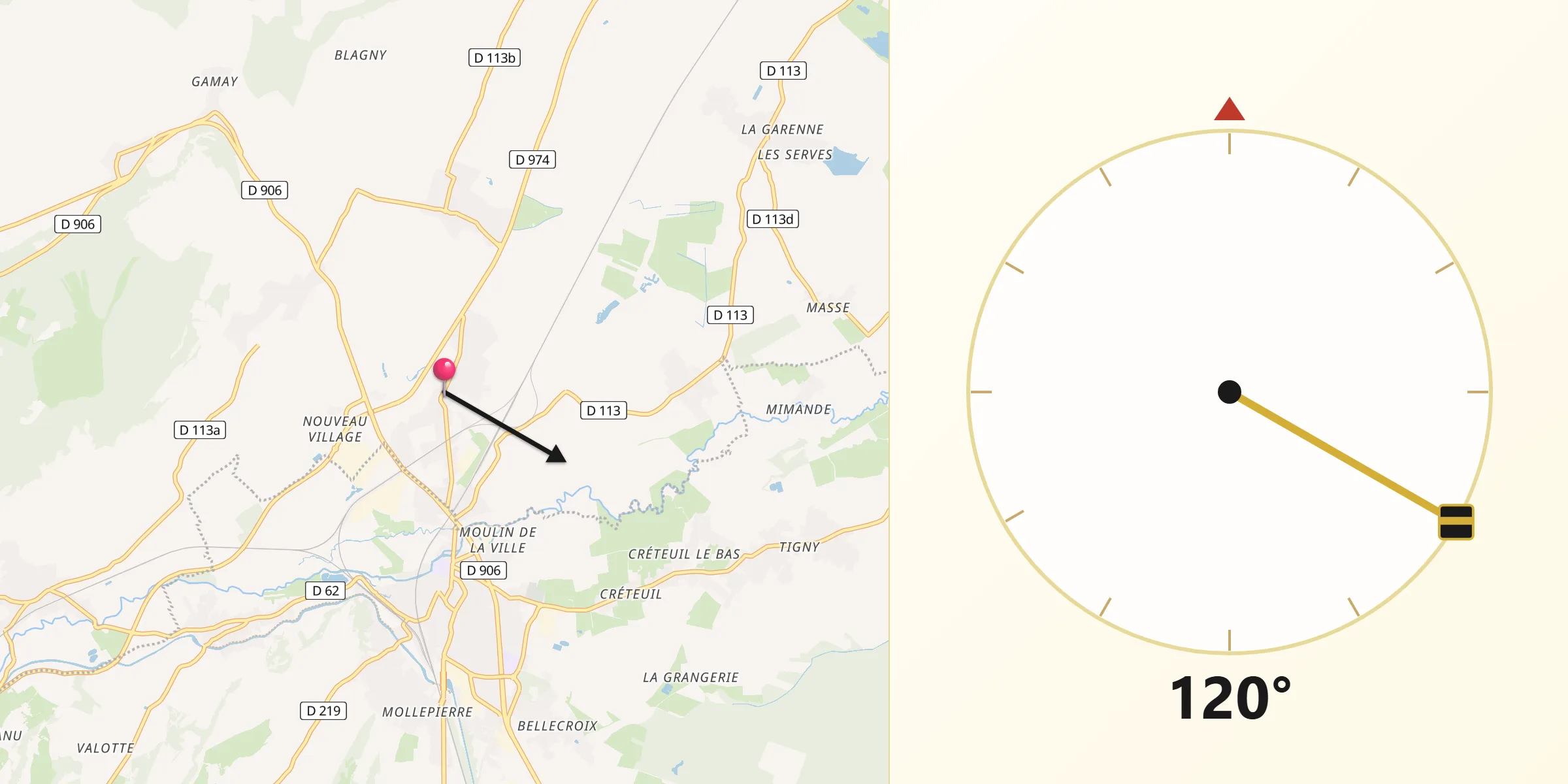 Direction vers la Qibla depuis Corpeau