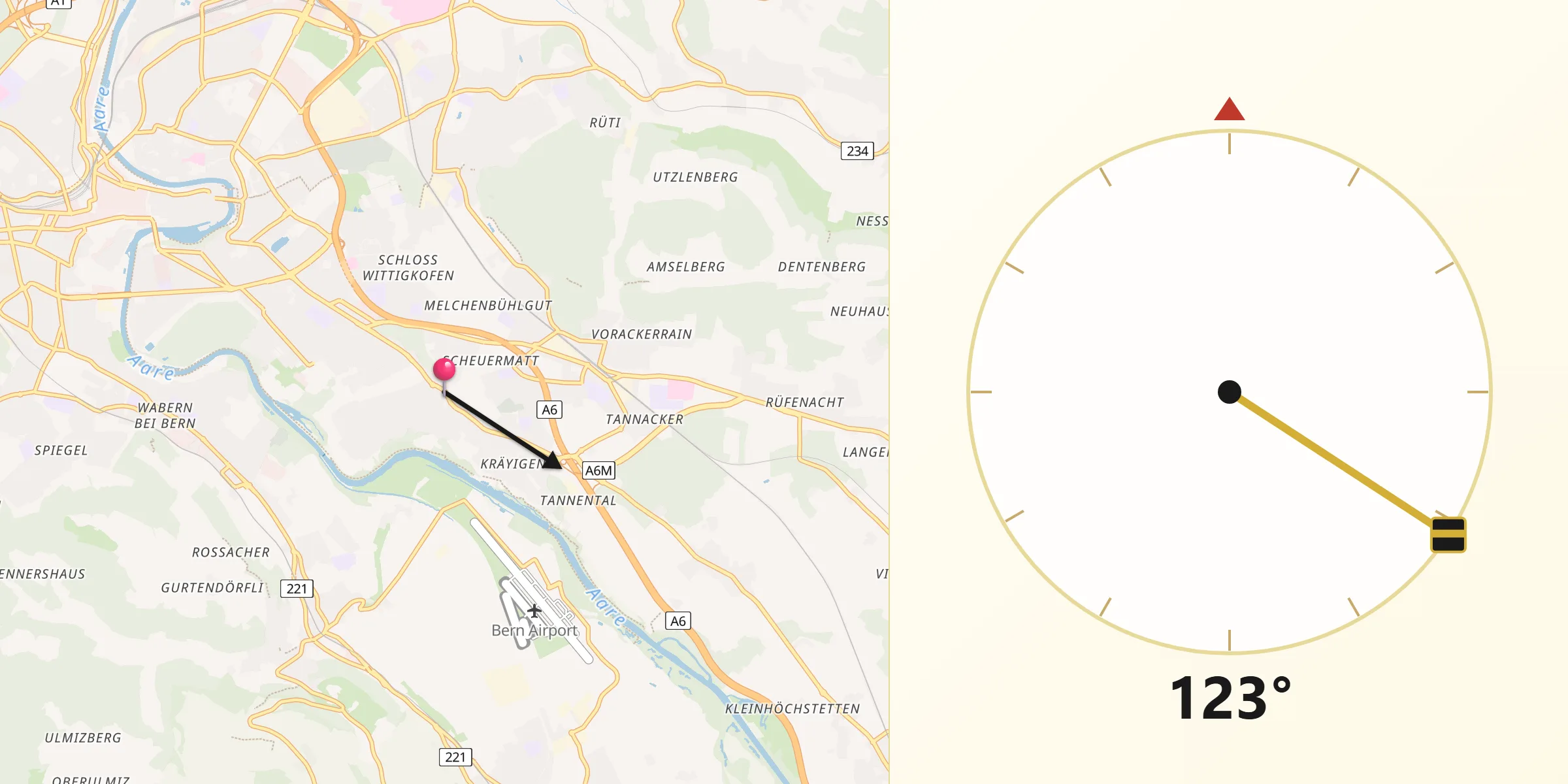 Direction vers la Qibla depuis Muri