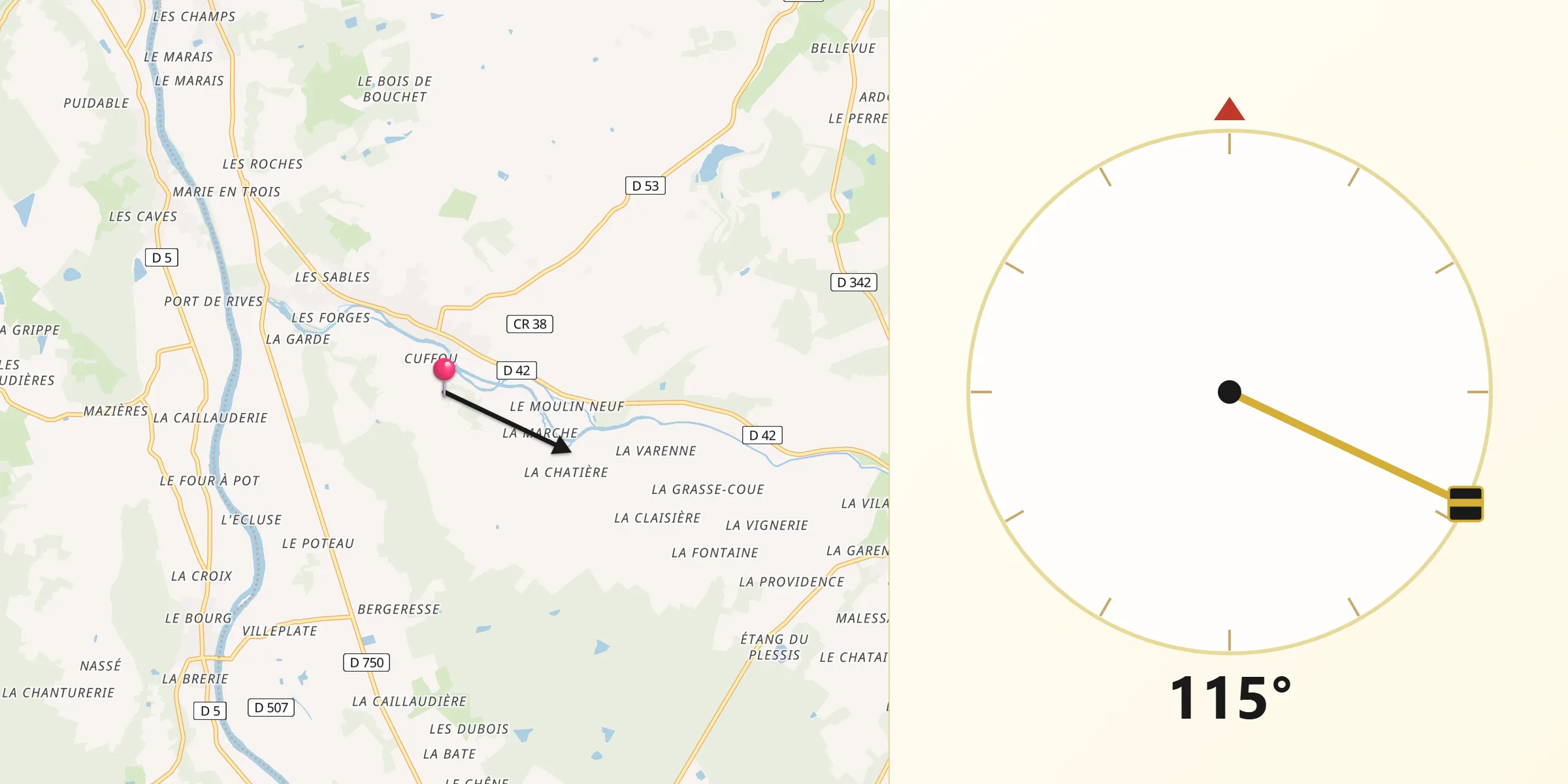 Direction vers la Qibla depuis Abilly