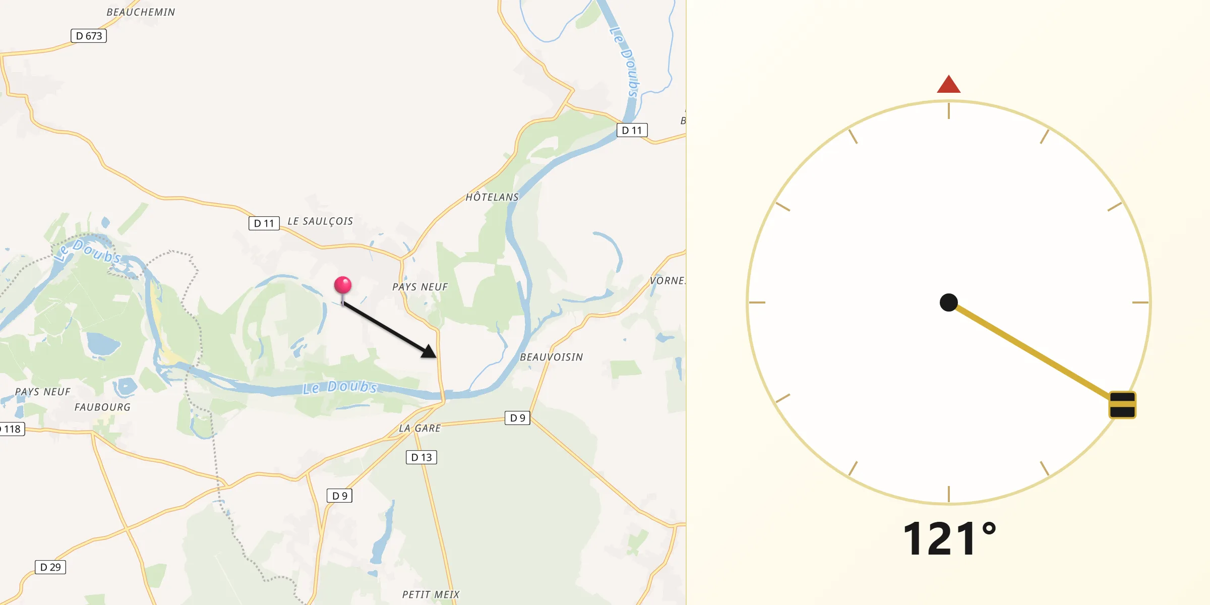 Direction vers la Qibla depuis Petit-Noir
