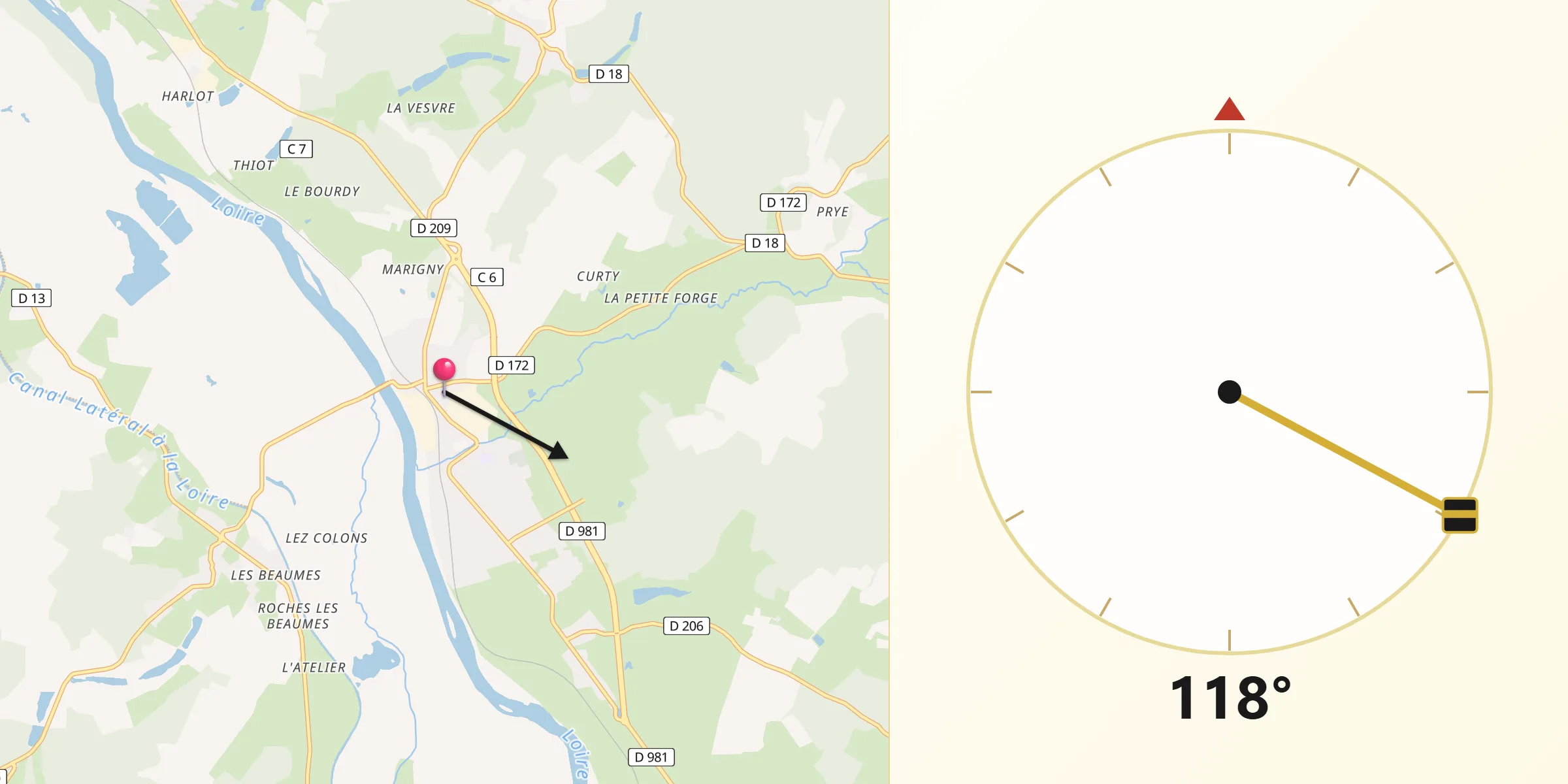 Direction vers la Qibla depuis Imphy
