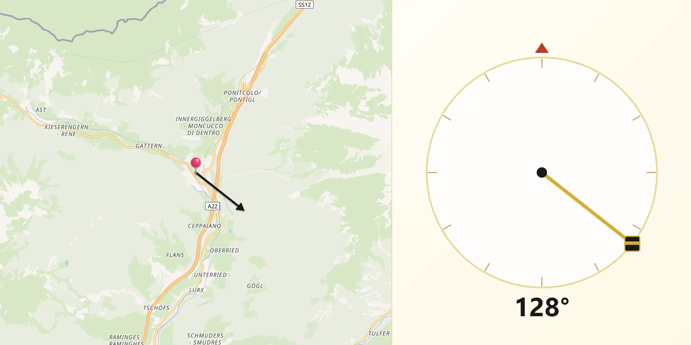 Direzione della Qibla da Brennero - Brenner