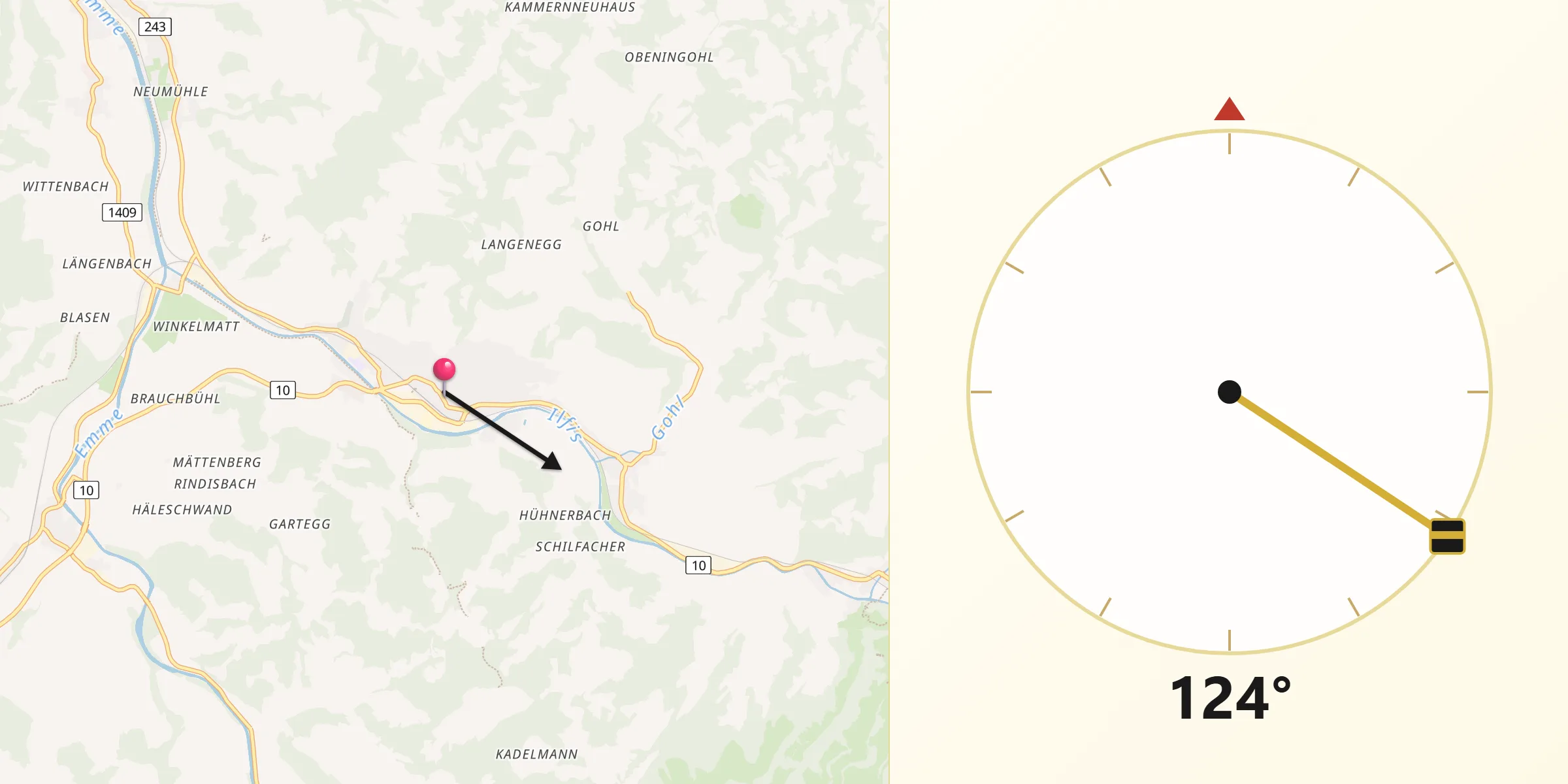 Direction vers la Qibla depuis Langnau
