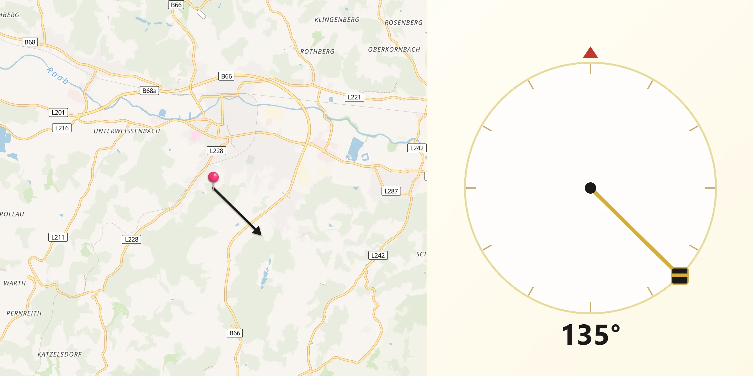 Qibla-Richtung von Politischer Bezirk Südoststeiermark