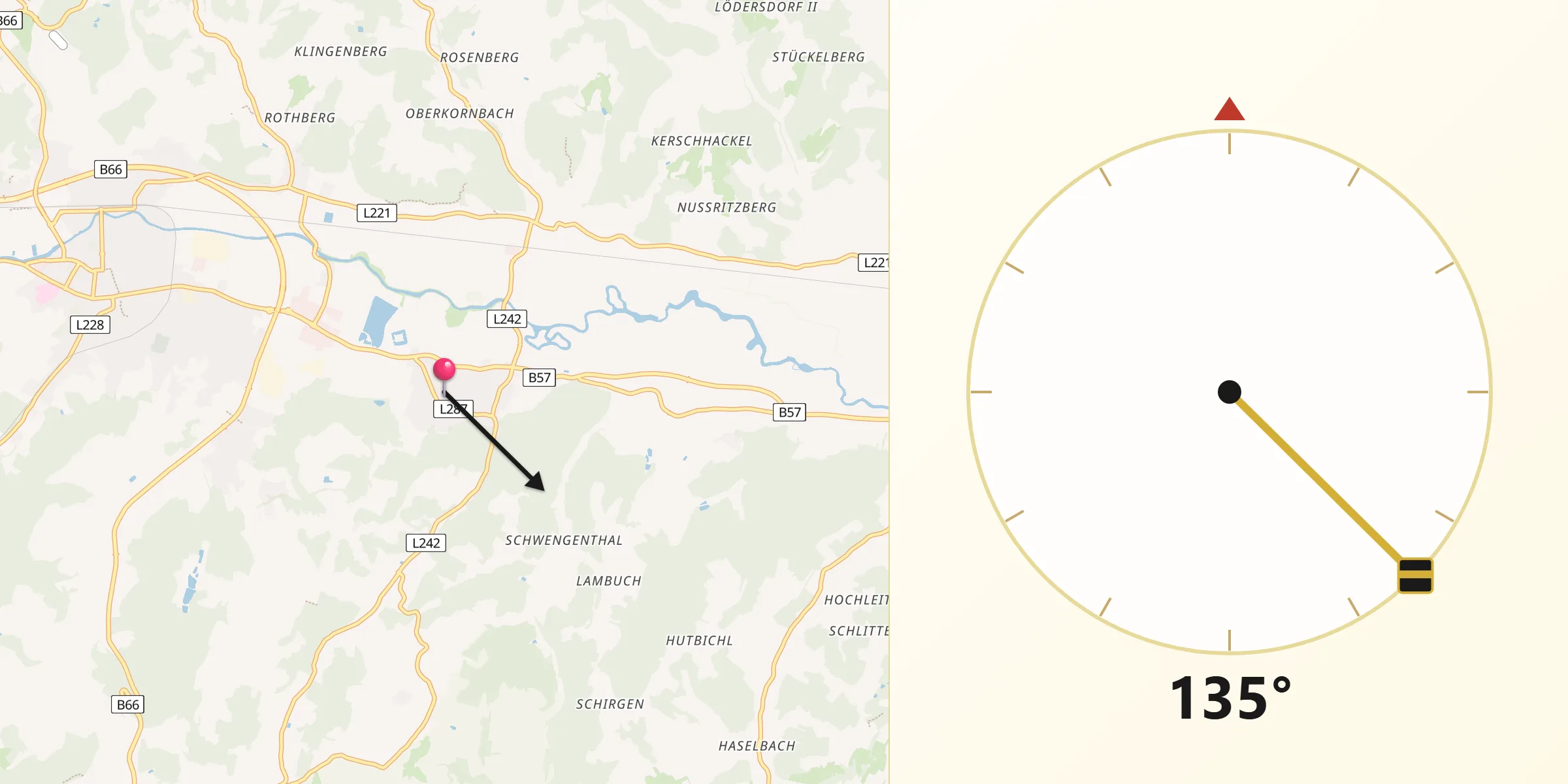 Qibla-Richtung von Leitersdorf im Raabtal