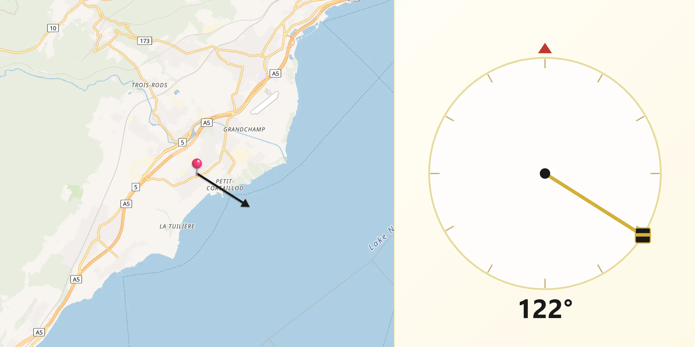 Direction vers la Qibla depuis Cortaillod