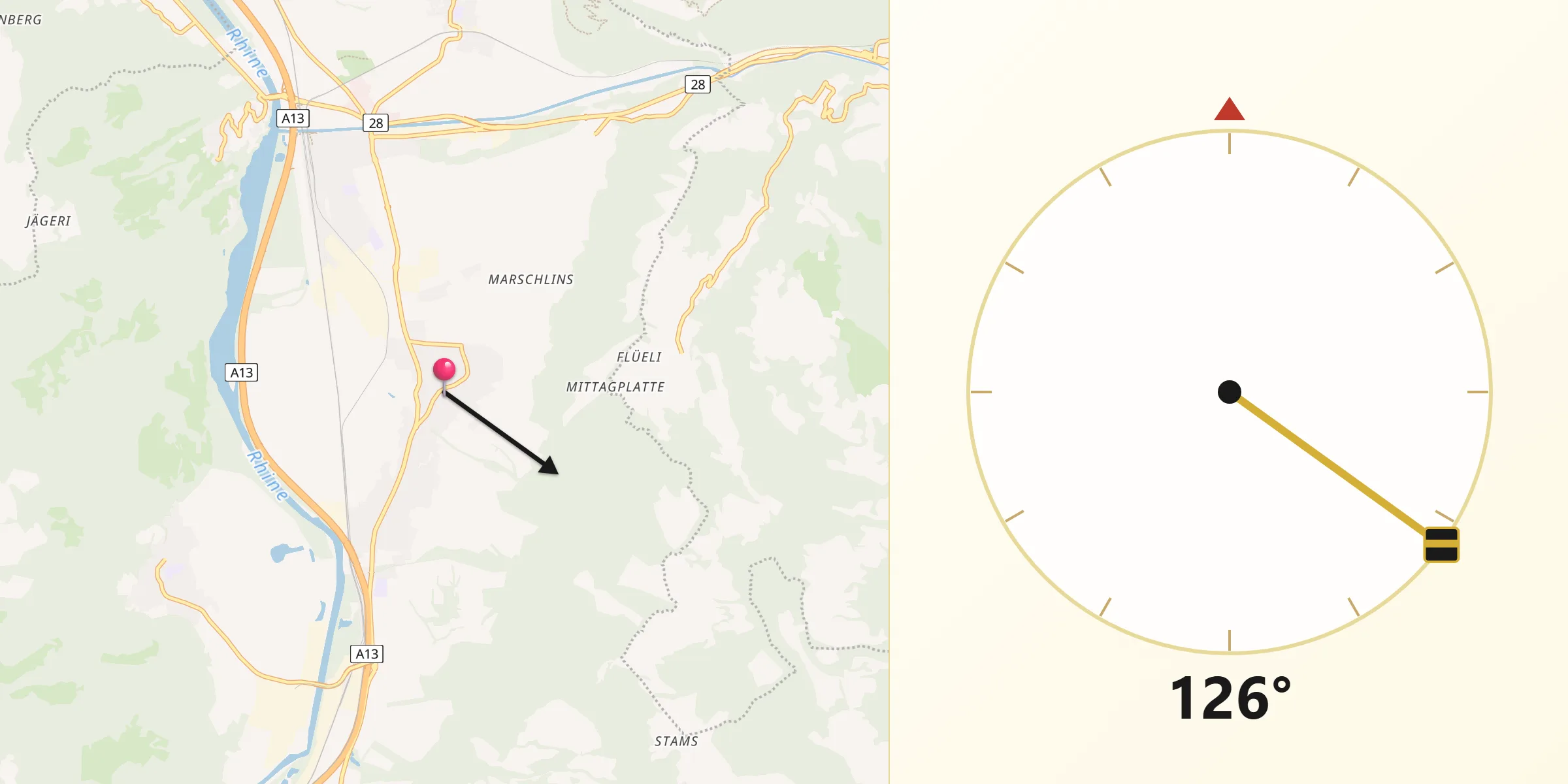 Direction vers la Qibla depuis Igis