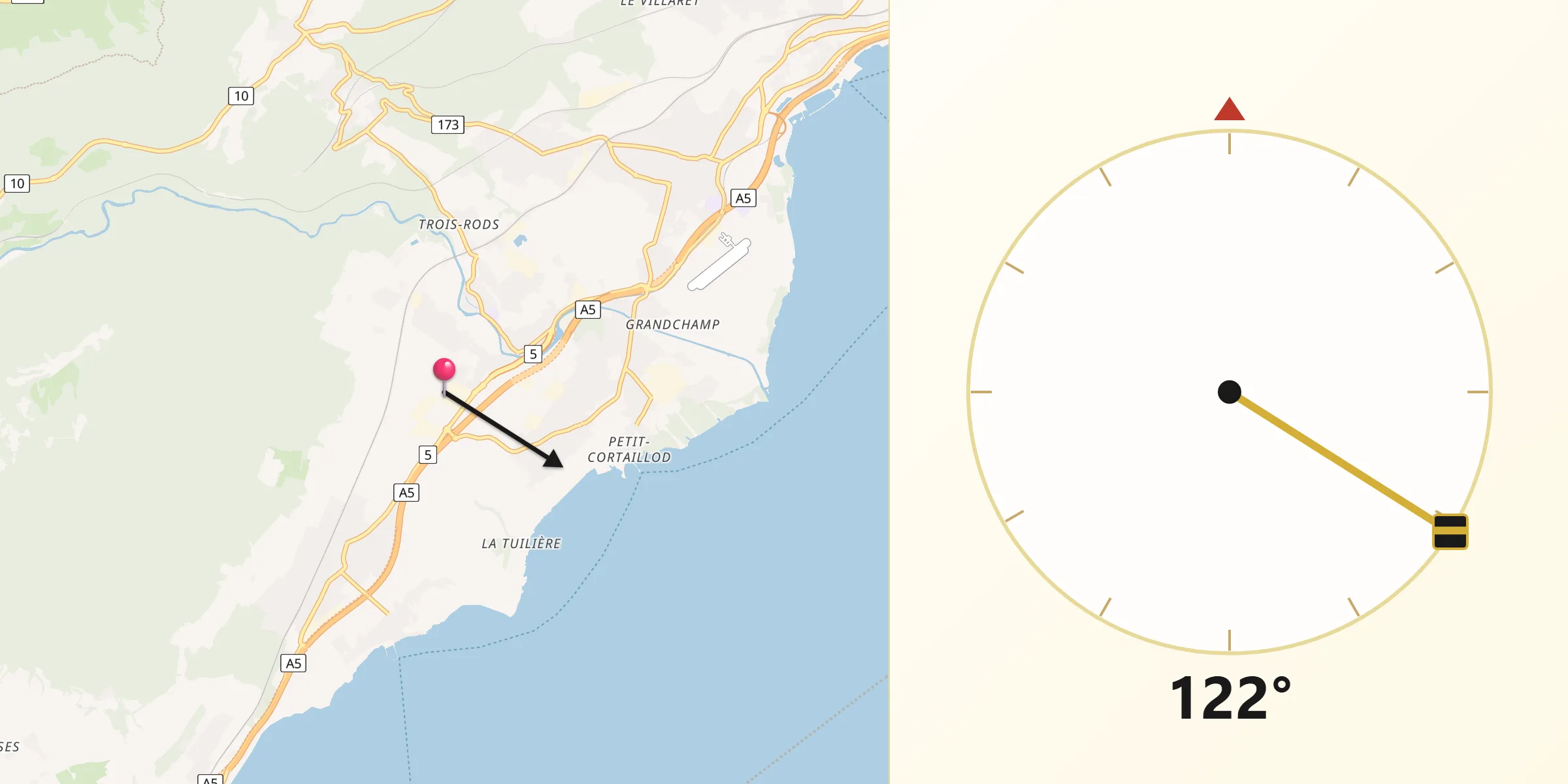 Direction vers la Qibla depuis Boudry District