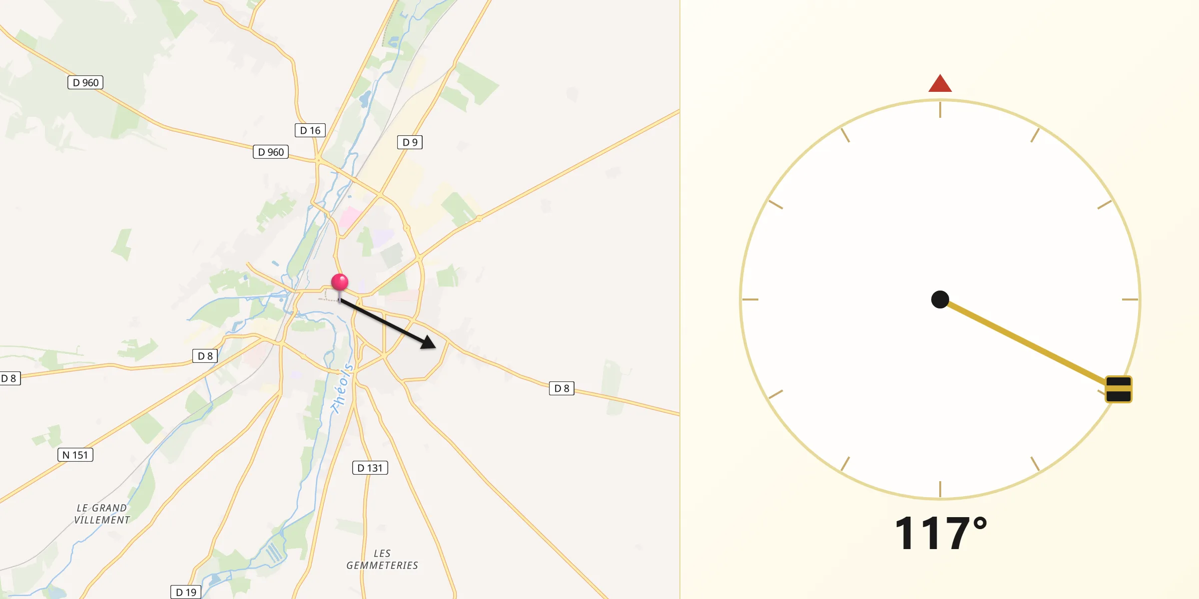 Direction vers la Qibla depuis Issoudun