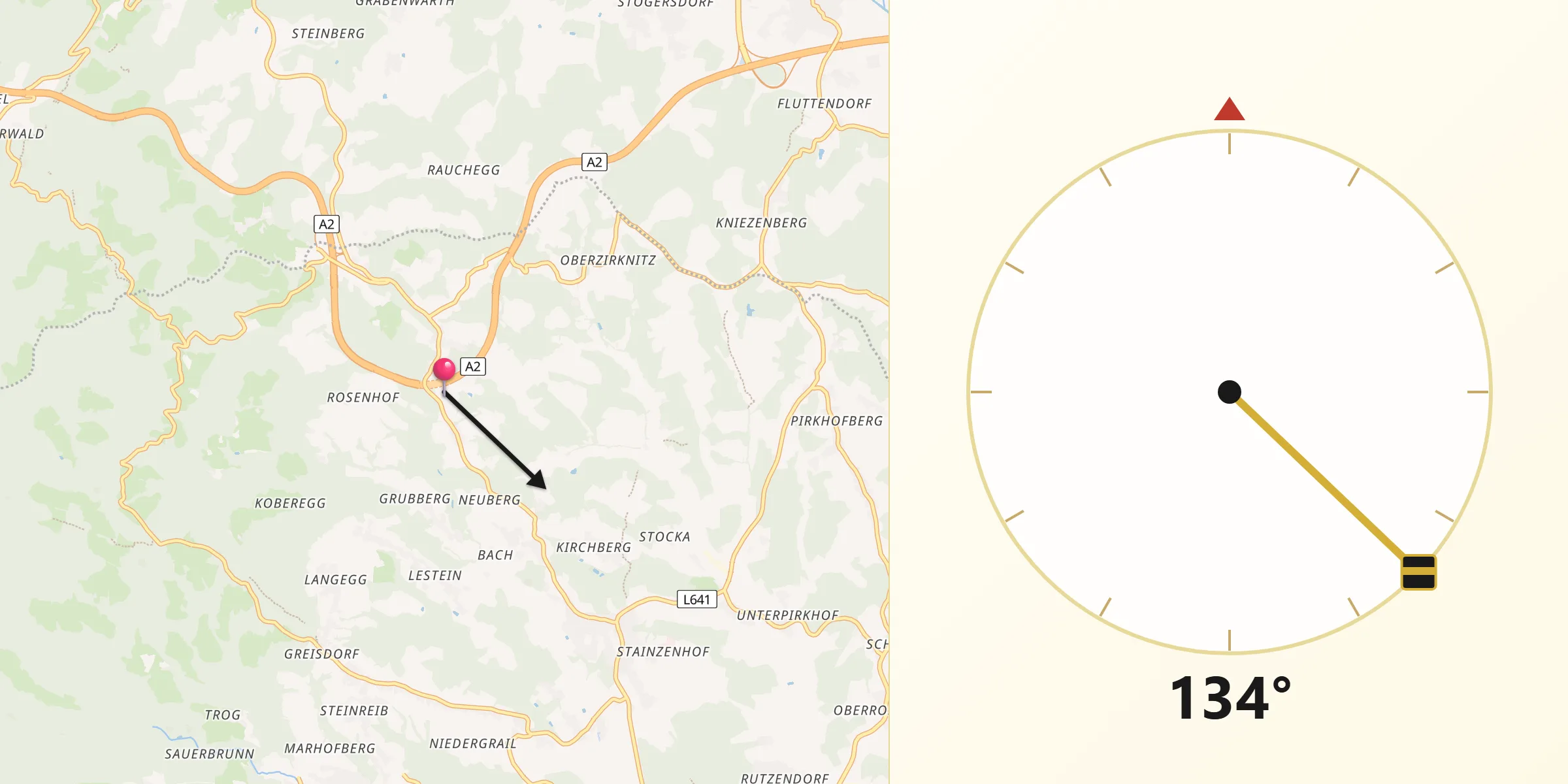 Qibla-Richtung von Gundersdorf