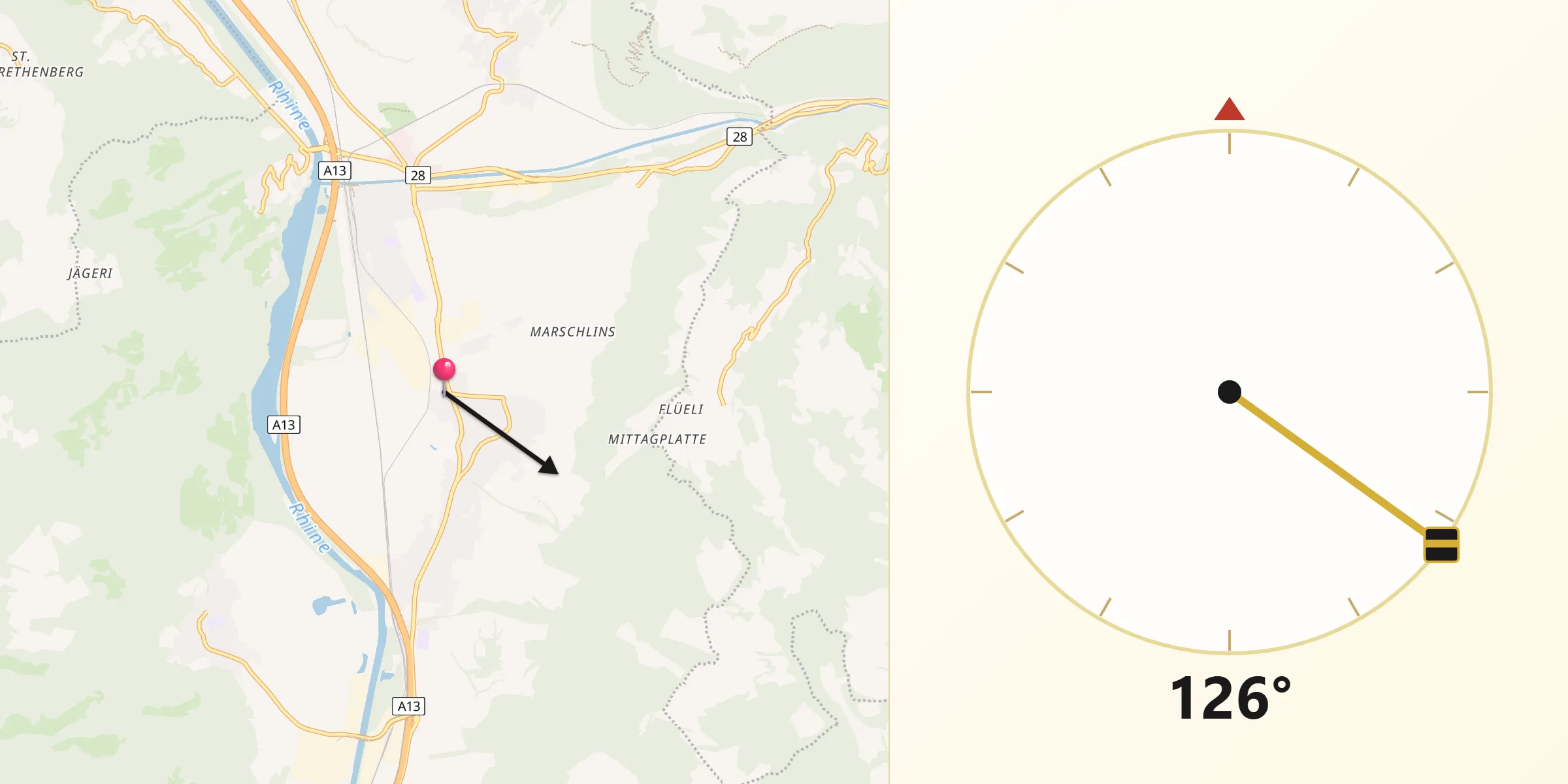 Direction vers la Qibla depuis Landquart