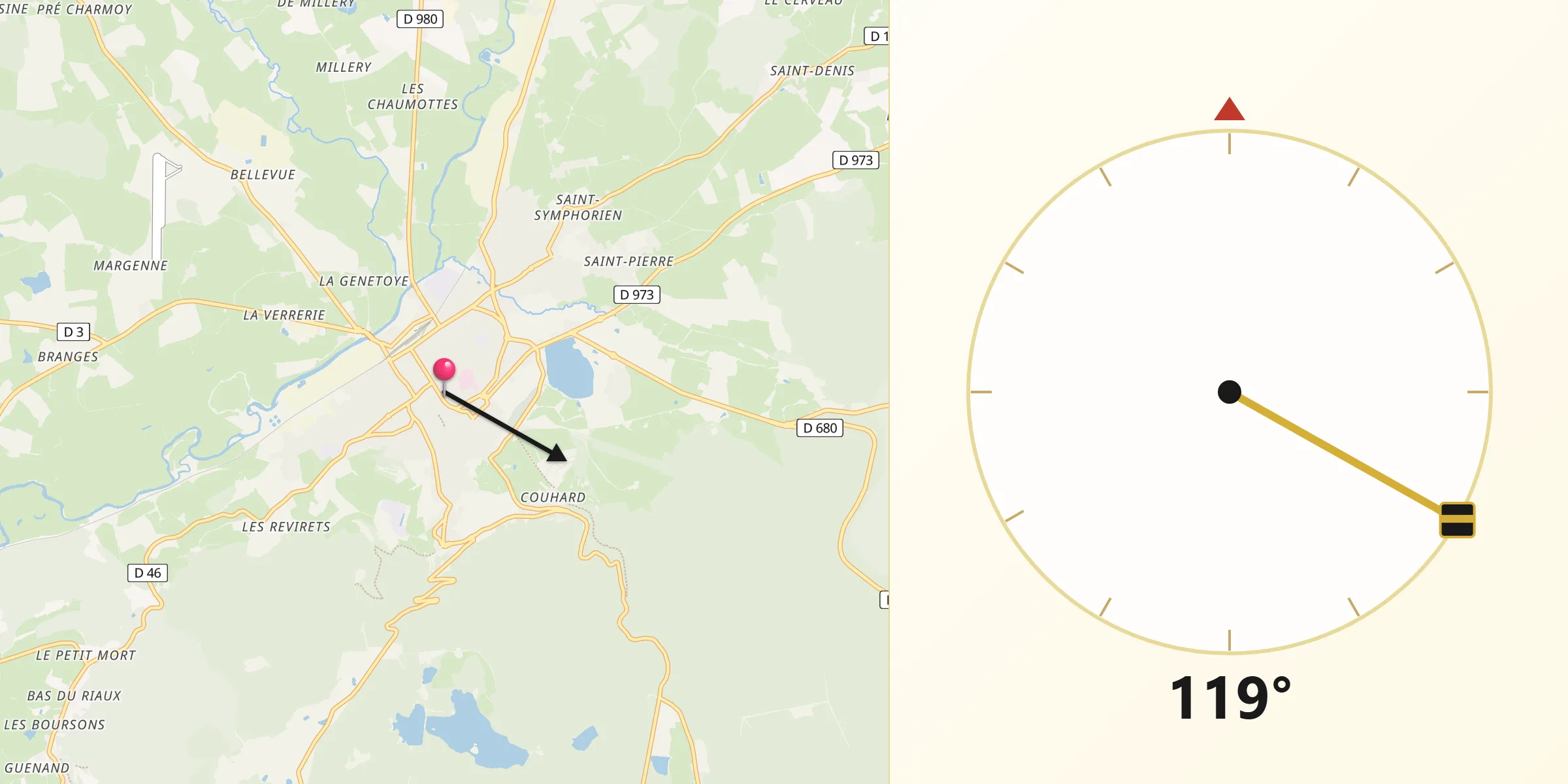 Direction vers la Qibla depuis Autun