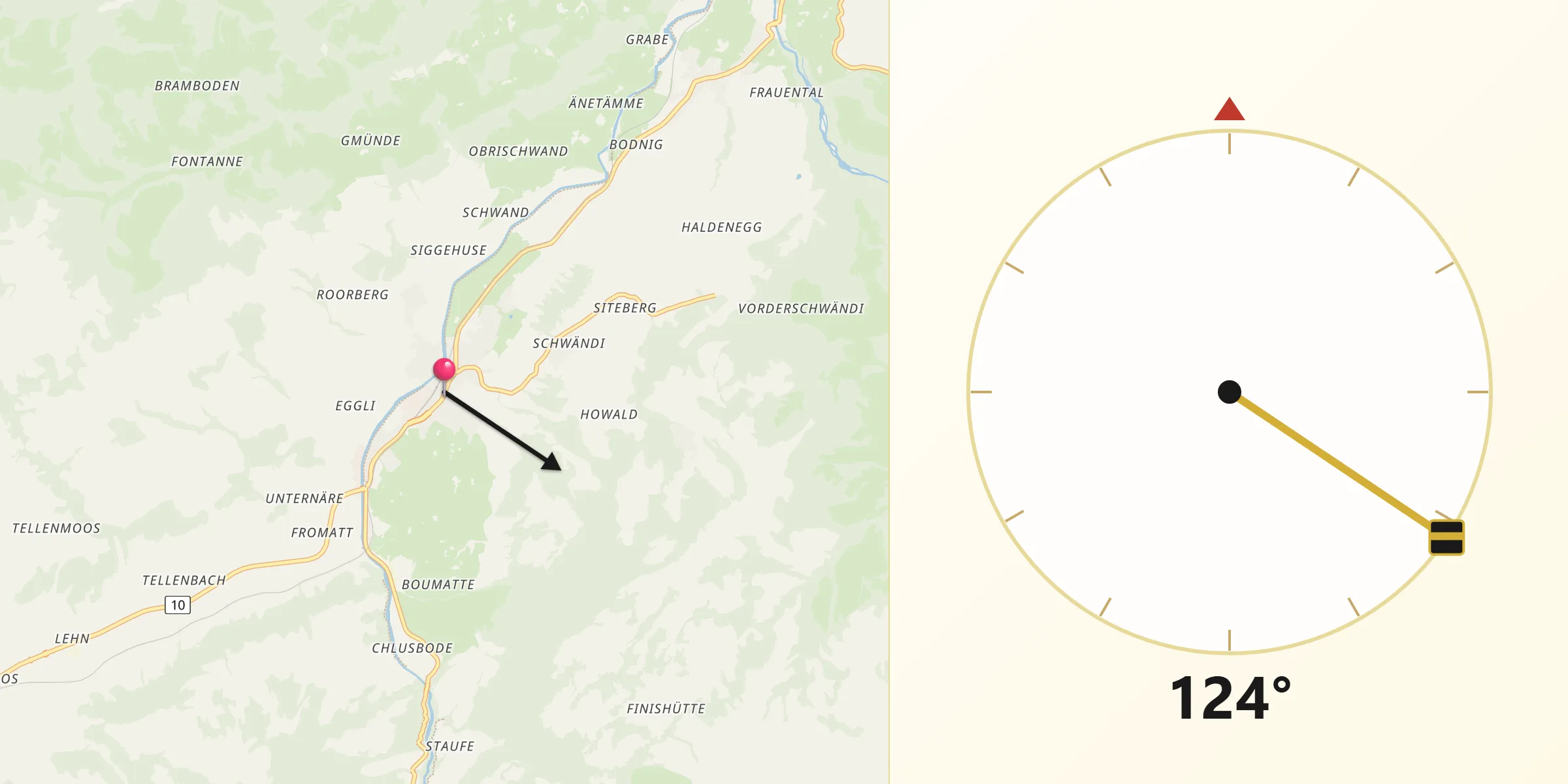 Direction vers la Qibla depuis Schüpfheim