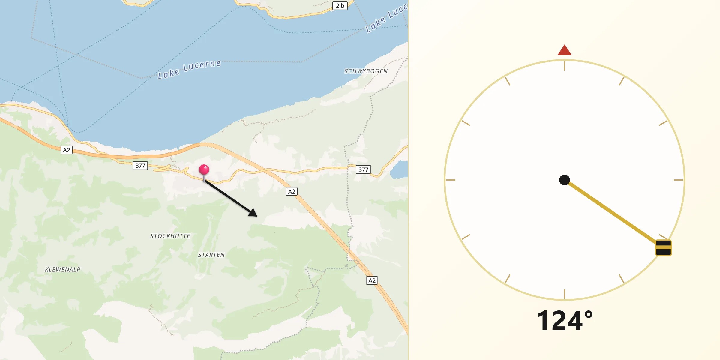 Direction vers la Qibla depuis Emmetten