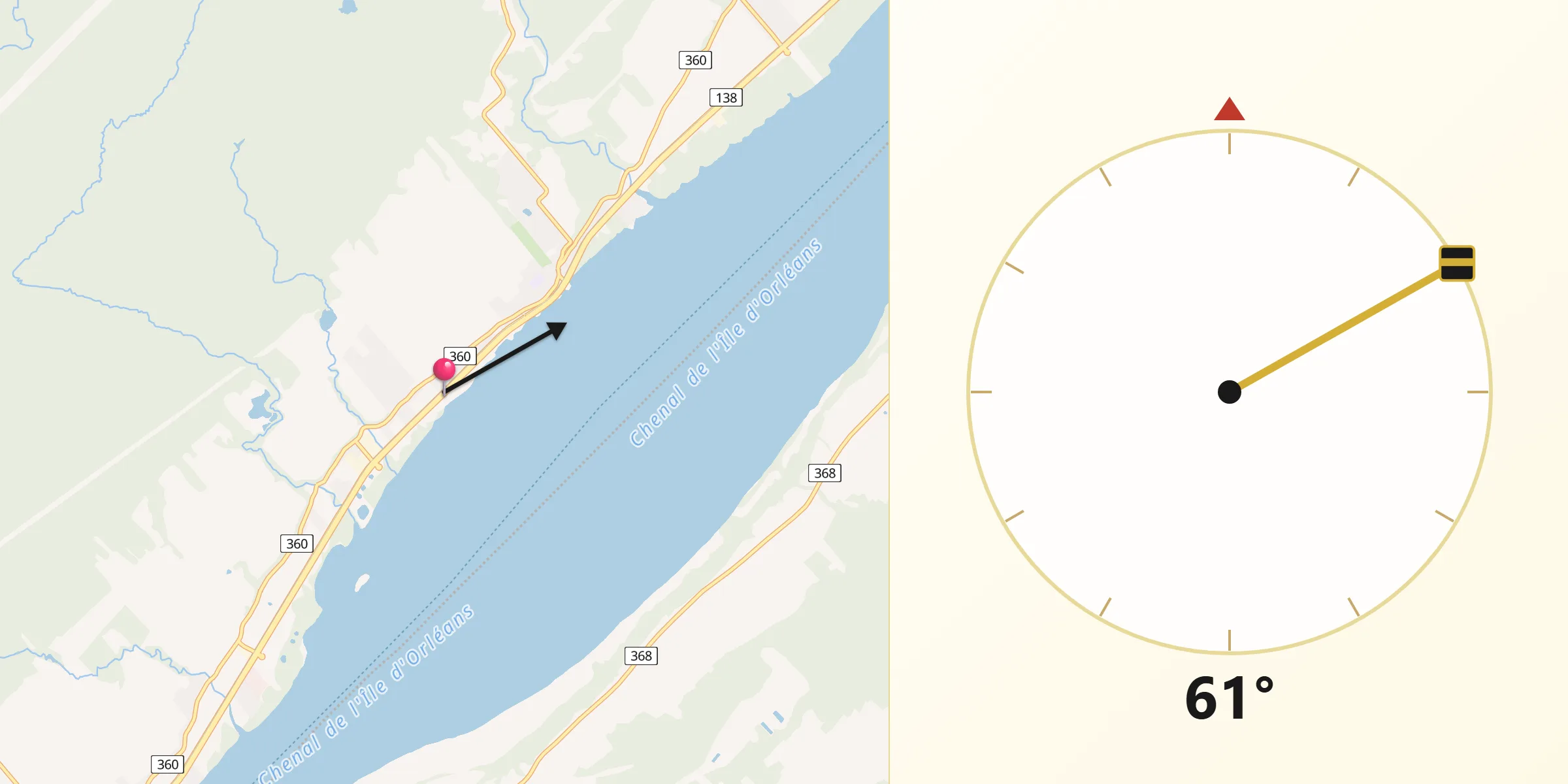 Qibla Direction from Château-Richer