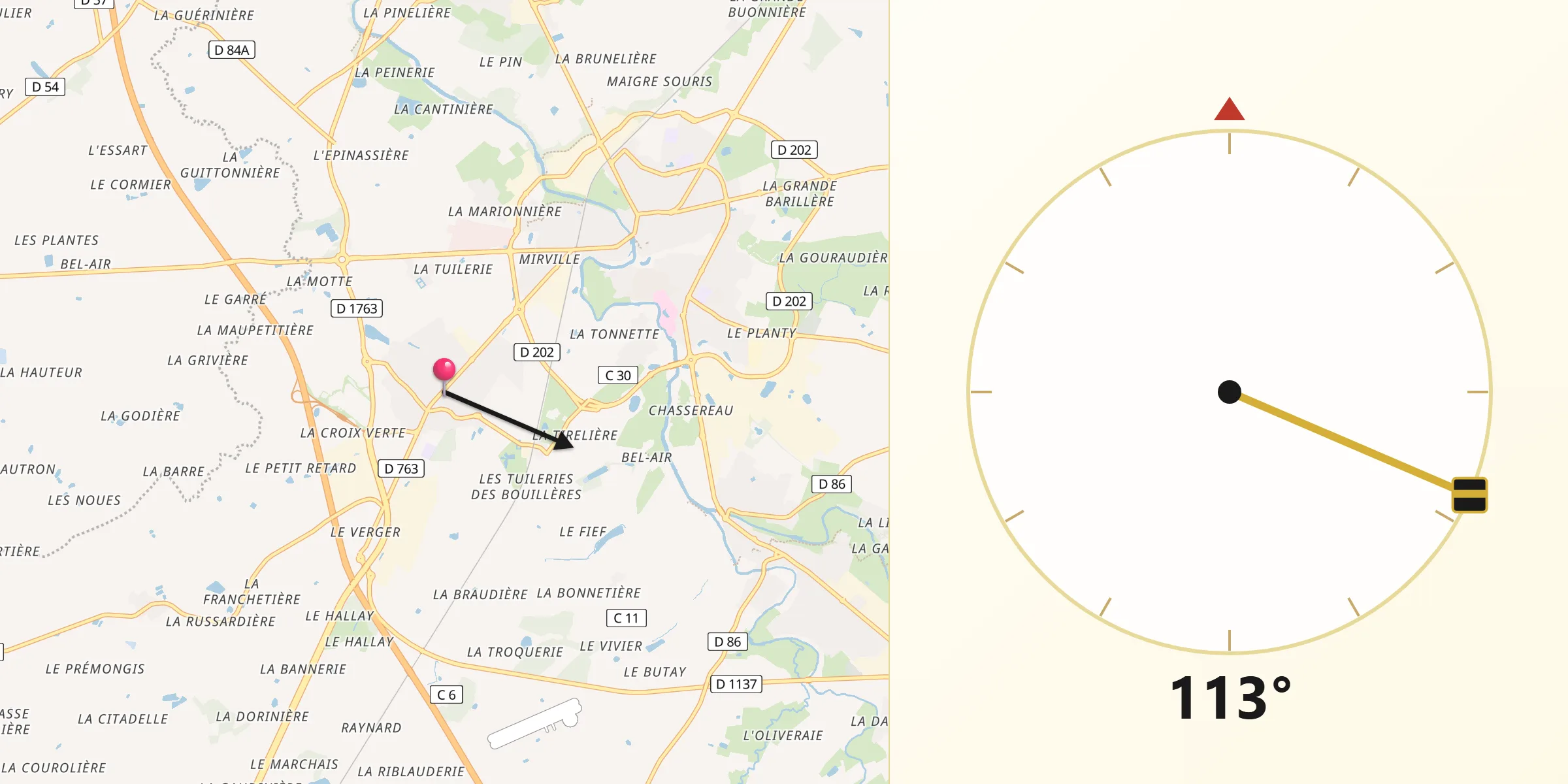 Direction vers la Qibla depuis Boufféré