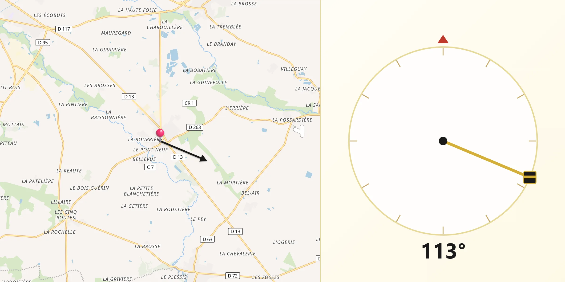 Direction vers la Qibla depuis Paulx