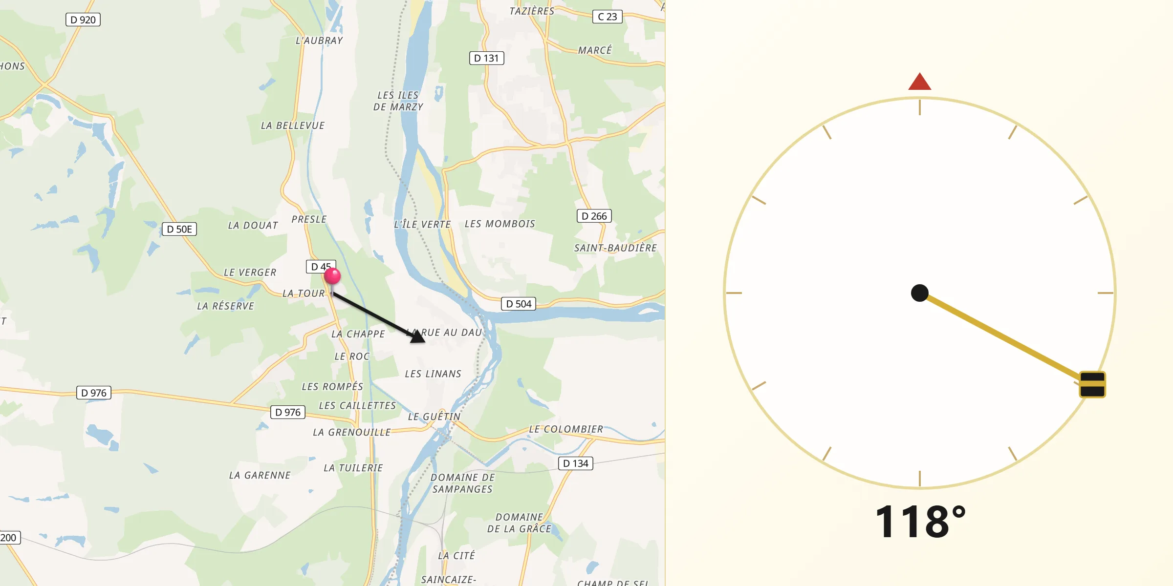 Direction vers la Qibla depuis Cuffy