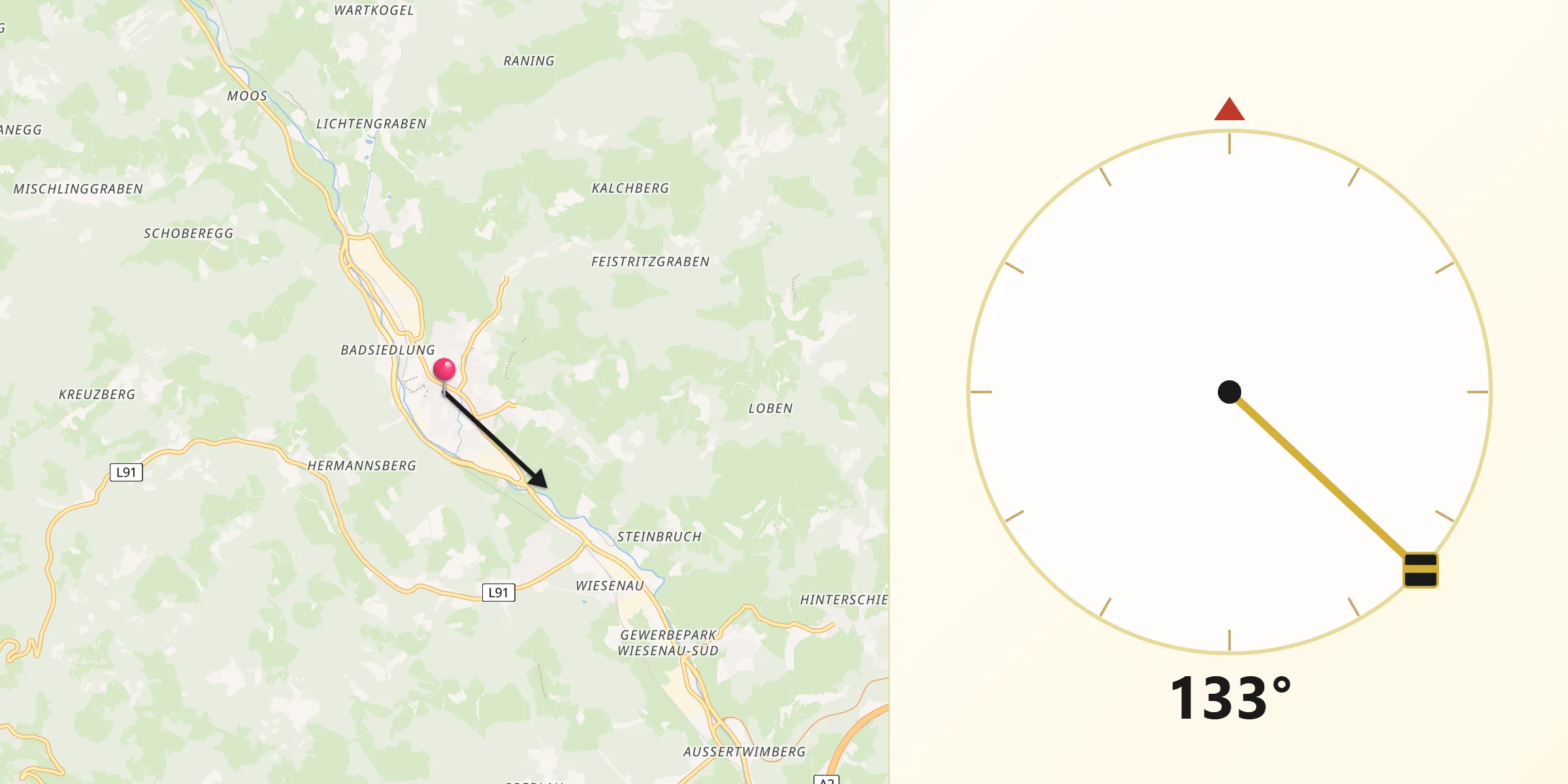 Qibla-Richtung von Bad Sankt Leonhard im Lavanttal