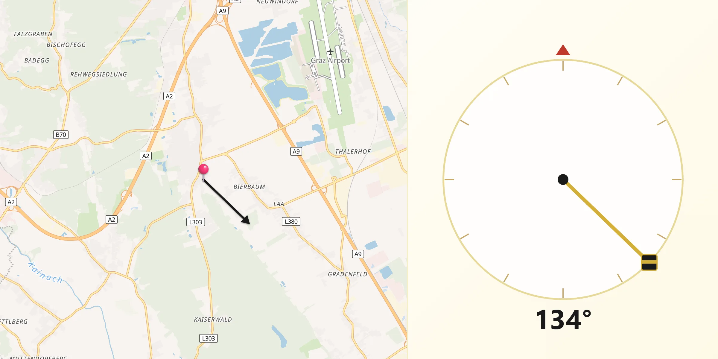 Qibla-Richtung von Unterpremstätten