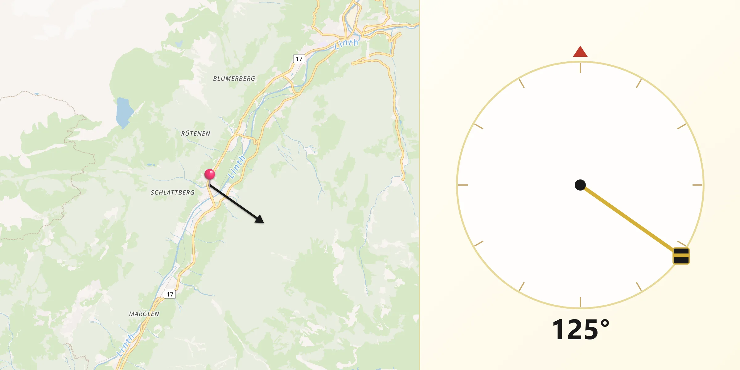 Direction vers la Qibla depuis Luchsingen
